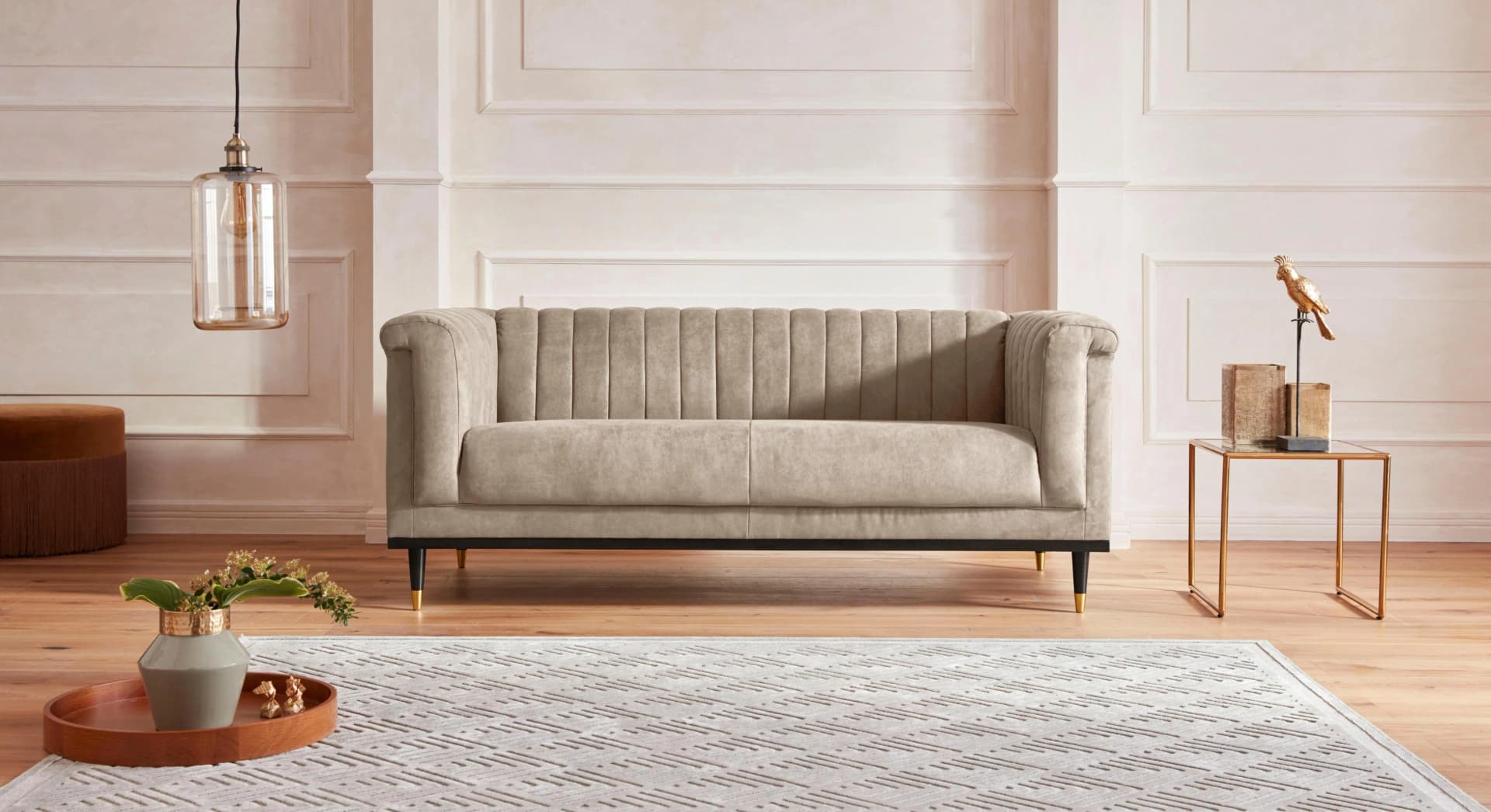 HOME AFFAIRE Chamby 2-Sitzer Sofa Beige Microfaser Lederoptik