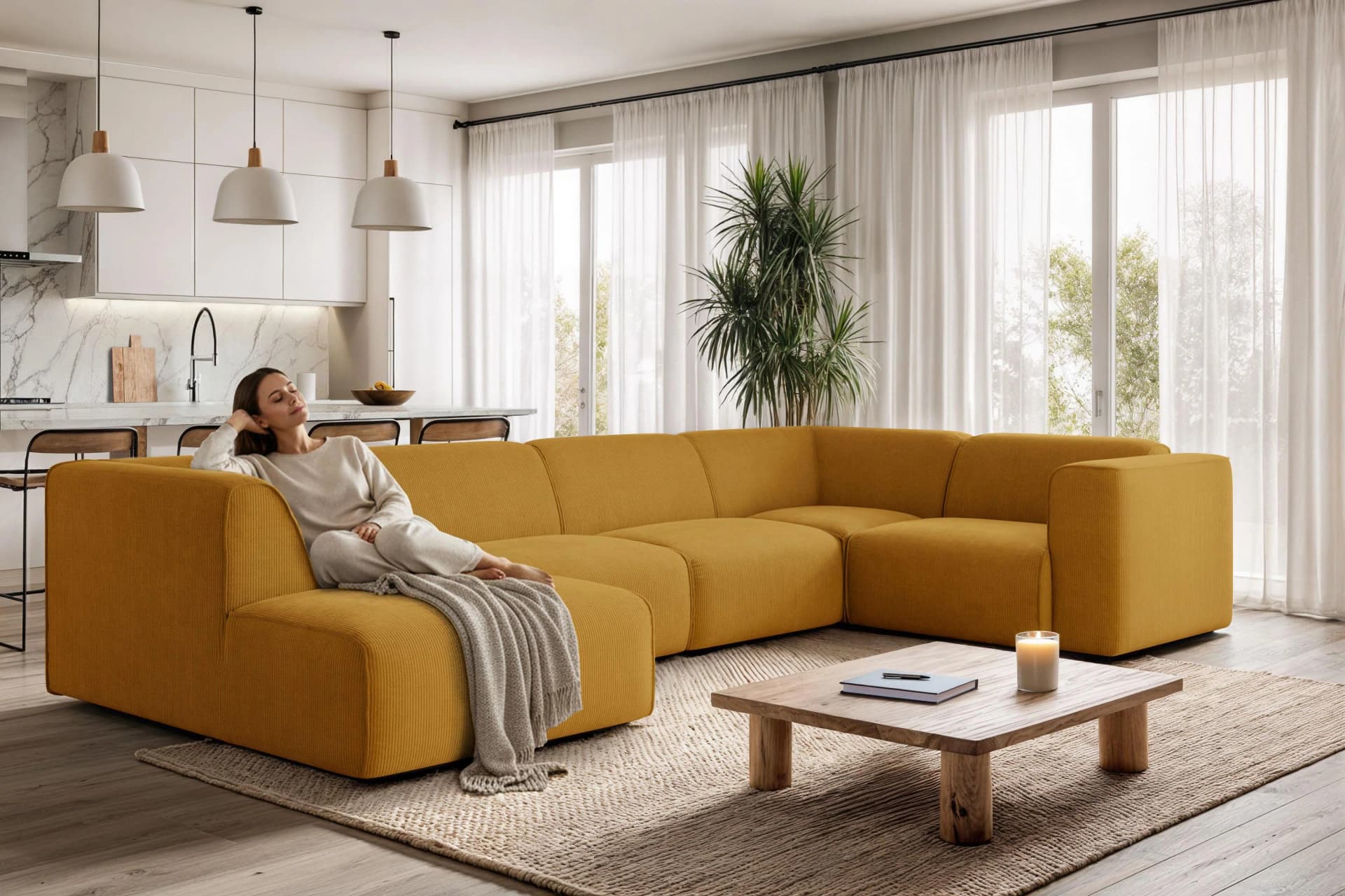 OTTO HOME Wohnlandschaft Merid U-Form Curry Samtcord