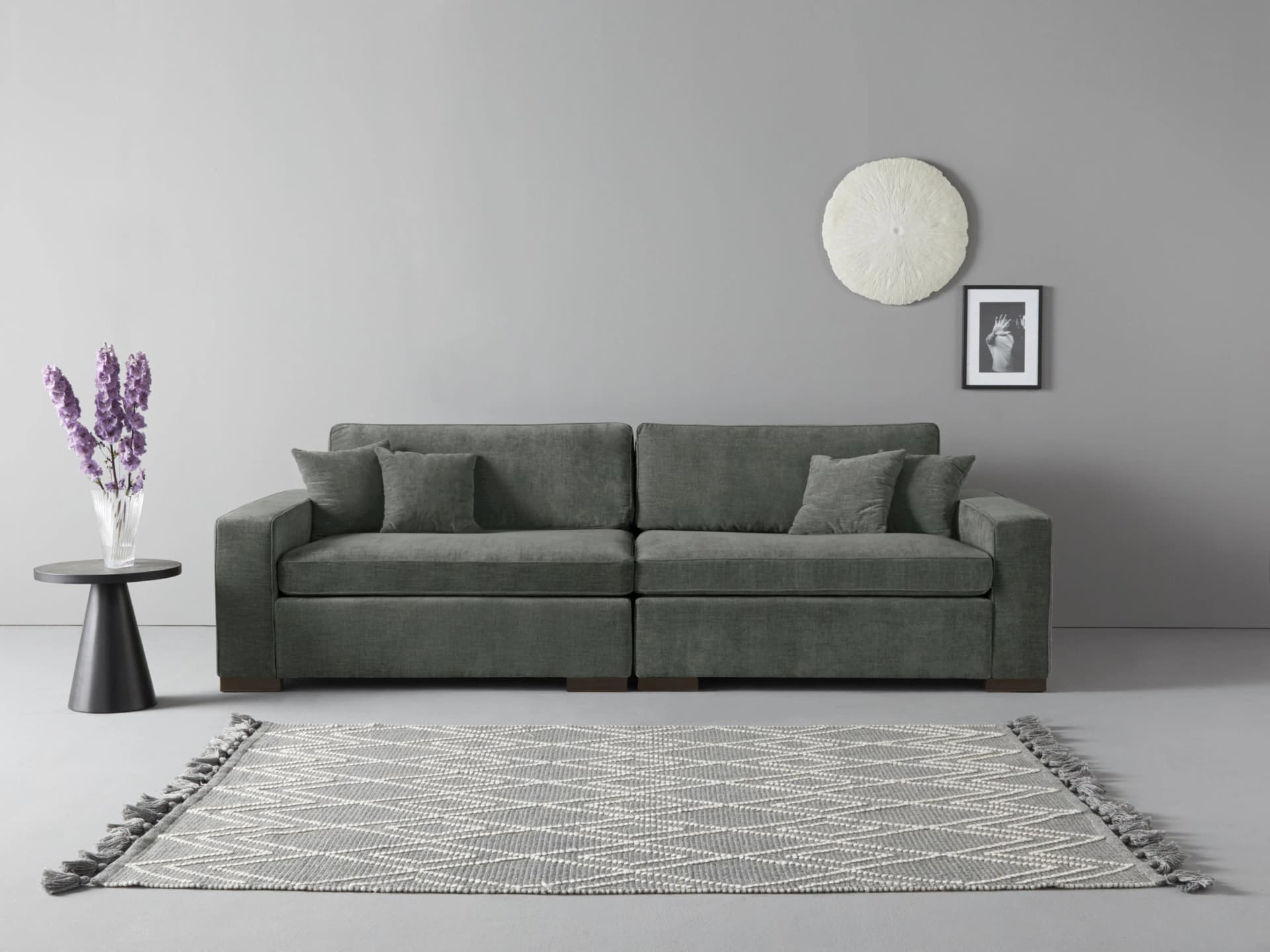 HOME AFFAIRE Skara XXL 2-Sitzer Sofa Grau Samtvelours