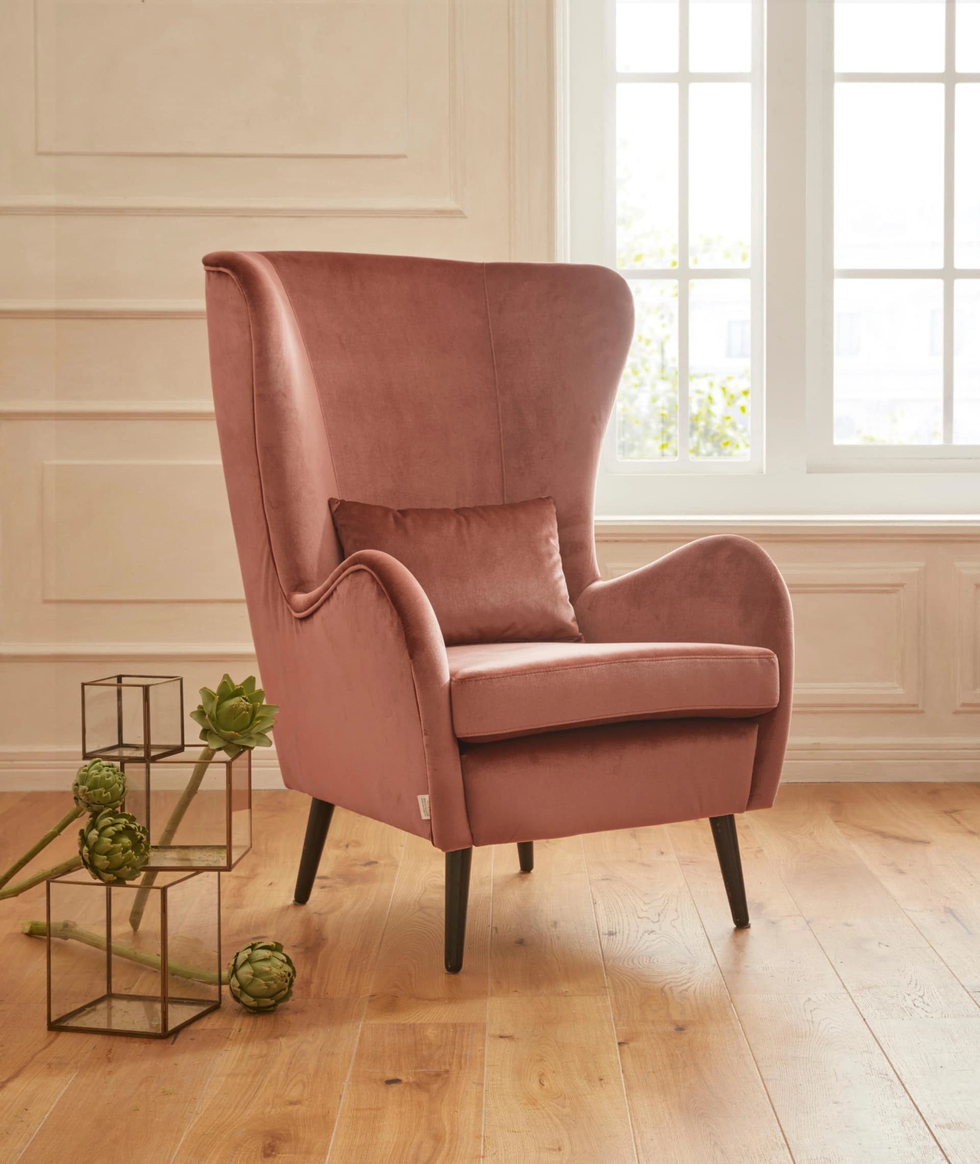 HOME AFFAIRE Sessel Salla Ohrensessel Orange Samtoptik