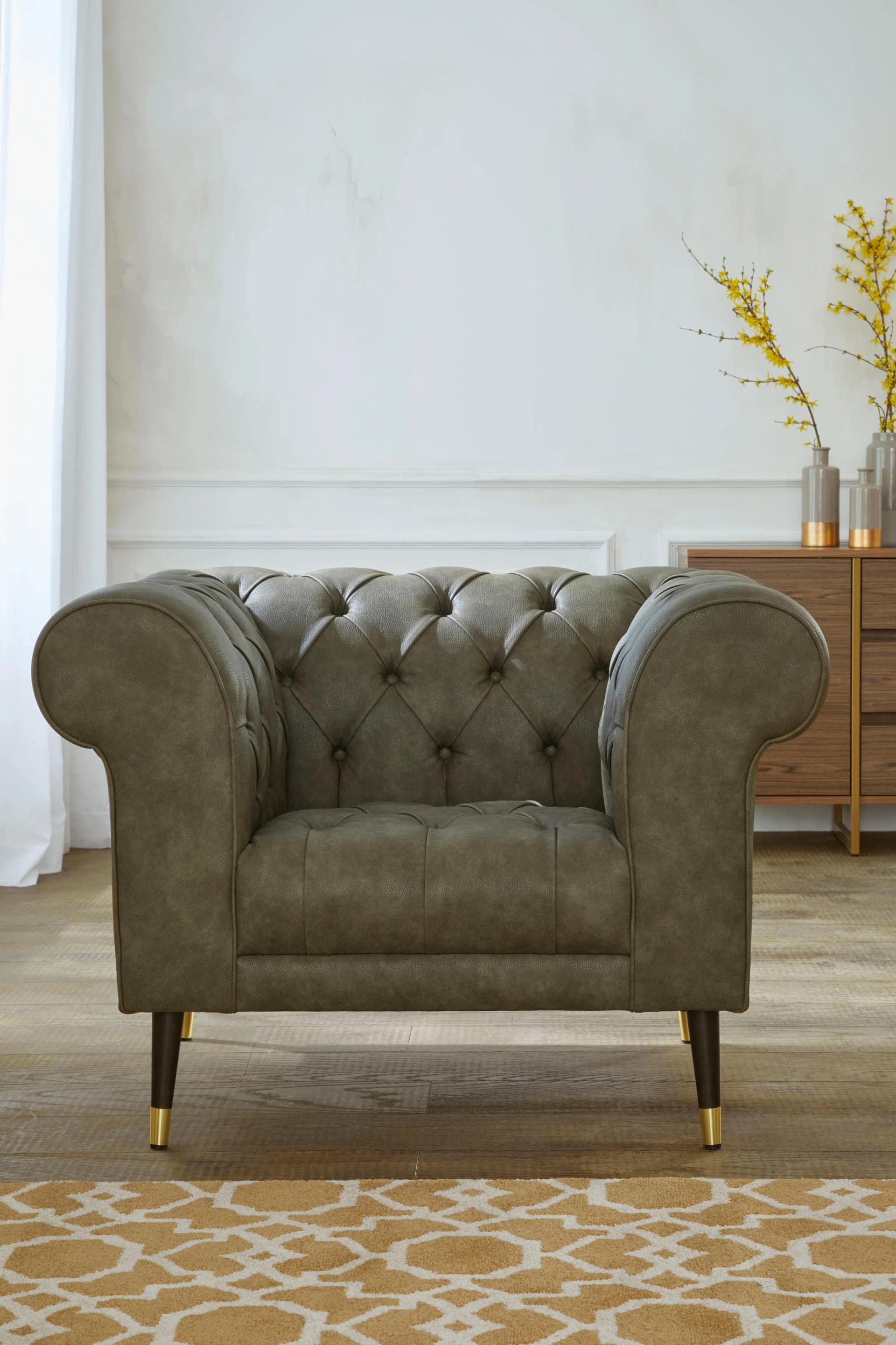 Home Affaire Chesterfield-Sessel Tinnum Olive Microfaser Vintageoptik