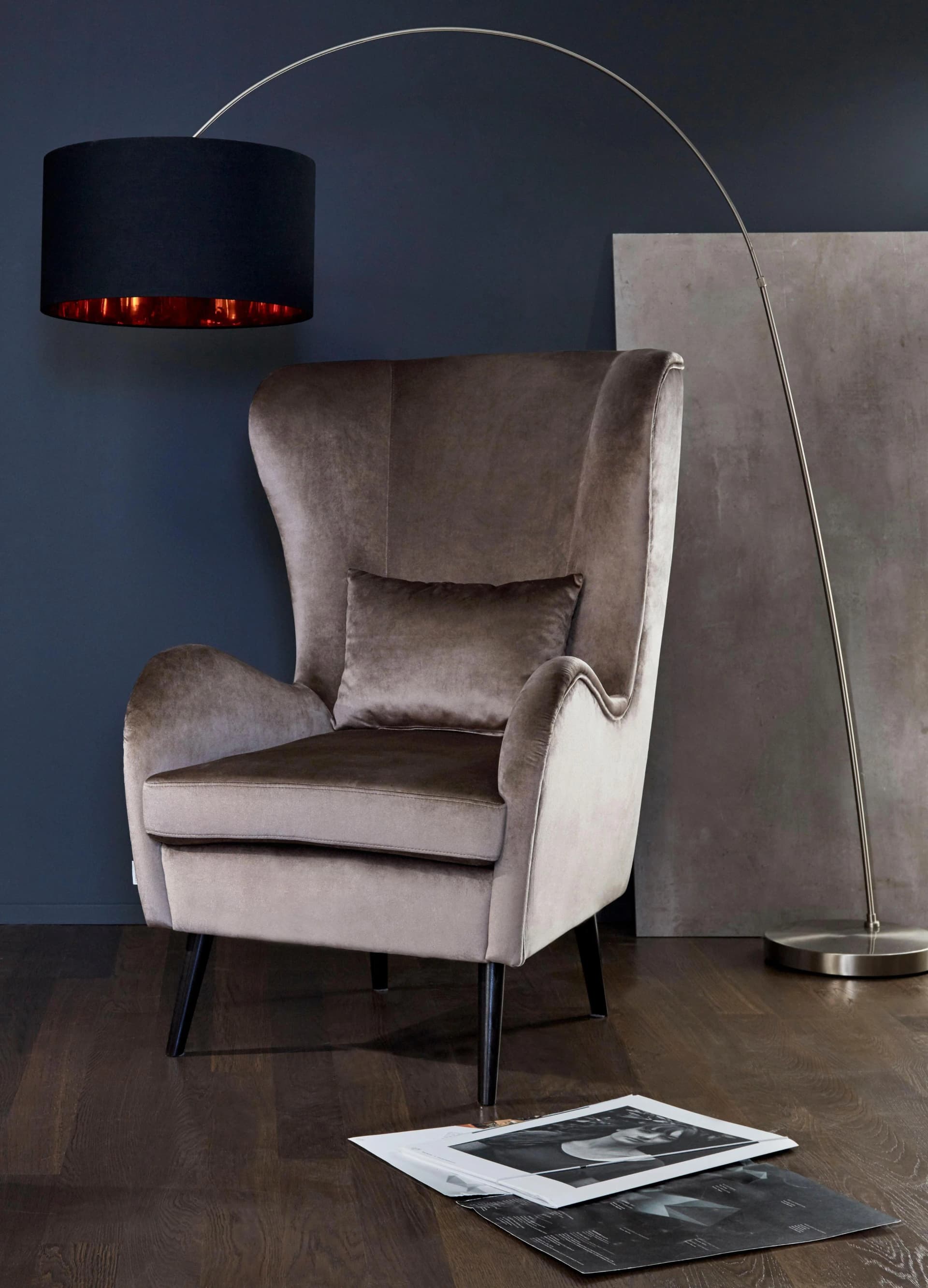 HOME AFFAIRE Sessel Salla Taupe Samtoptik Ohrensessel