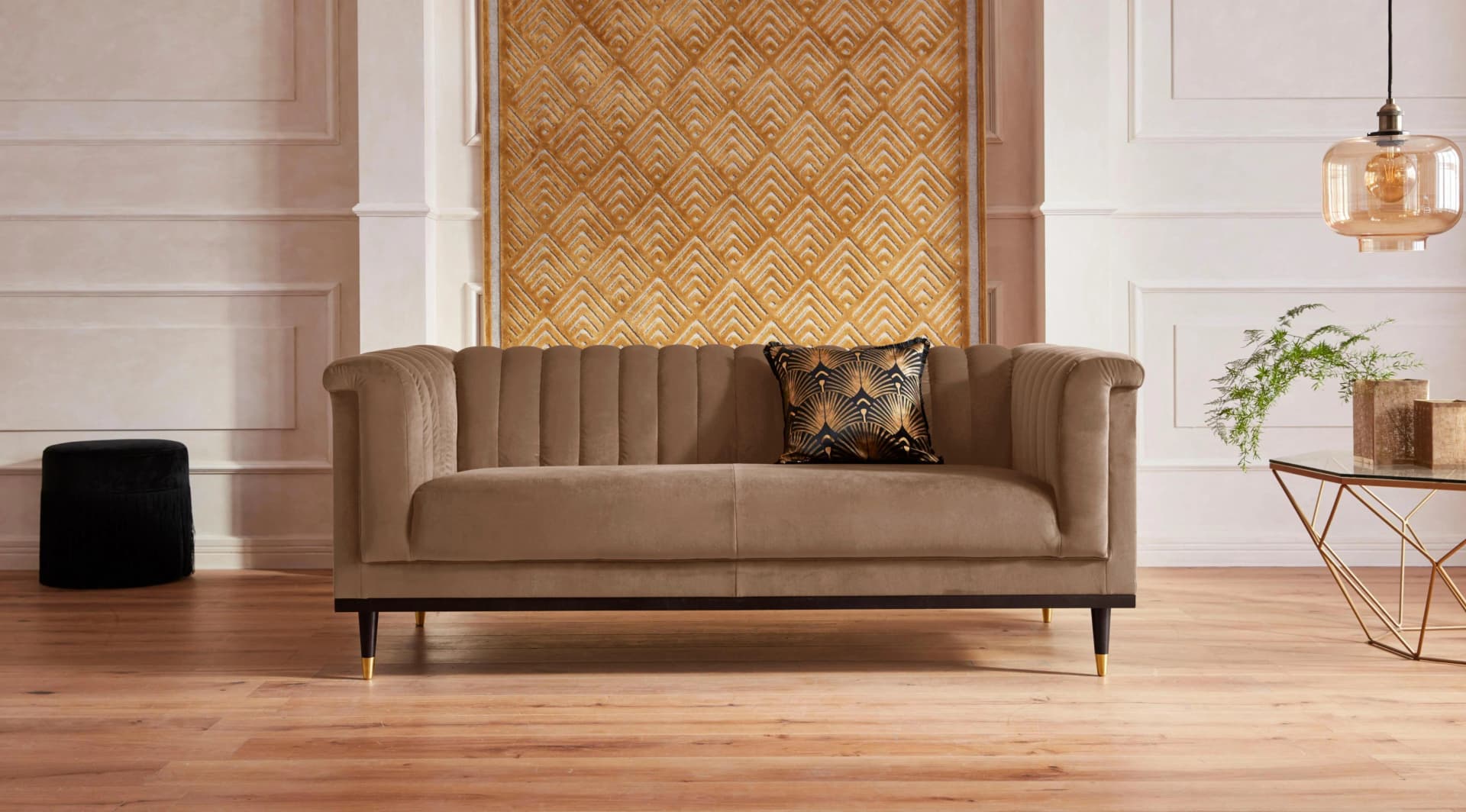 HOME AFFAIRE Chamby 2-Sitzer Sofa hellbraun Samtoptik