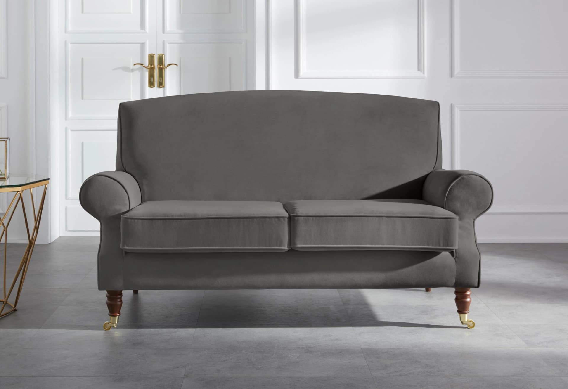 HOME AFFAIRE Rennes 2-Sitzer Sofa Grau Samtoptik