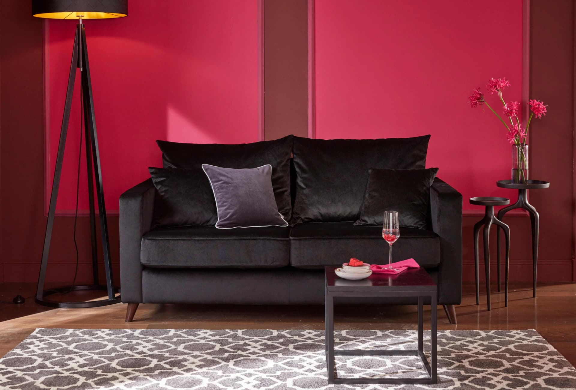 HOME AFFAIRE Renesse 2-Sitzer Sofa Schwarz Samtvelours