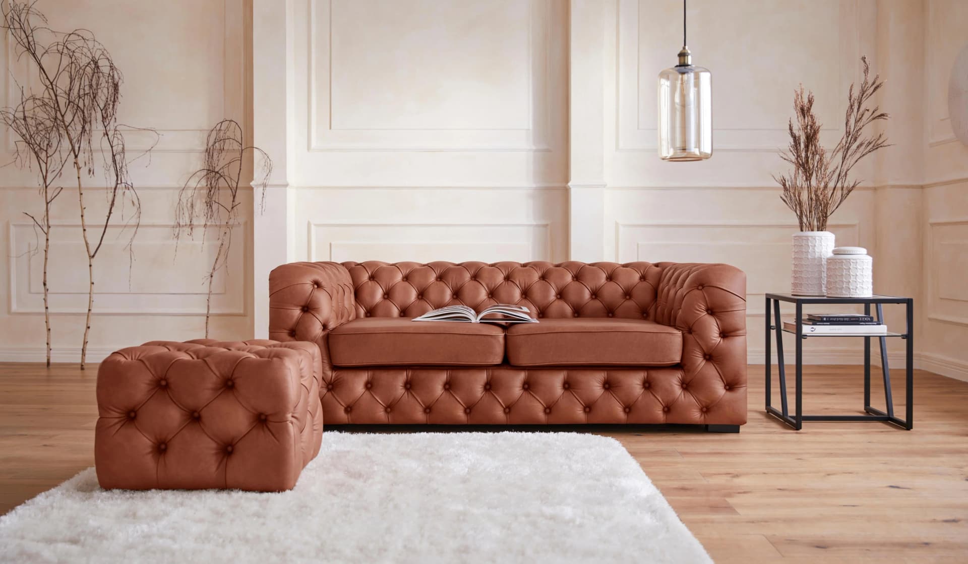 HOME AFFAIRE Chesterfield-Sofa Kalina Cognac Naturleder