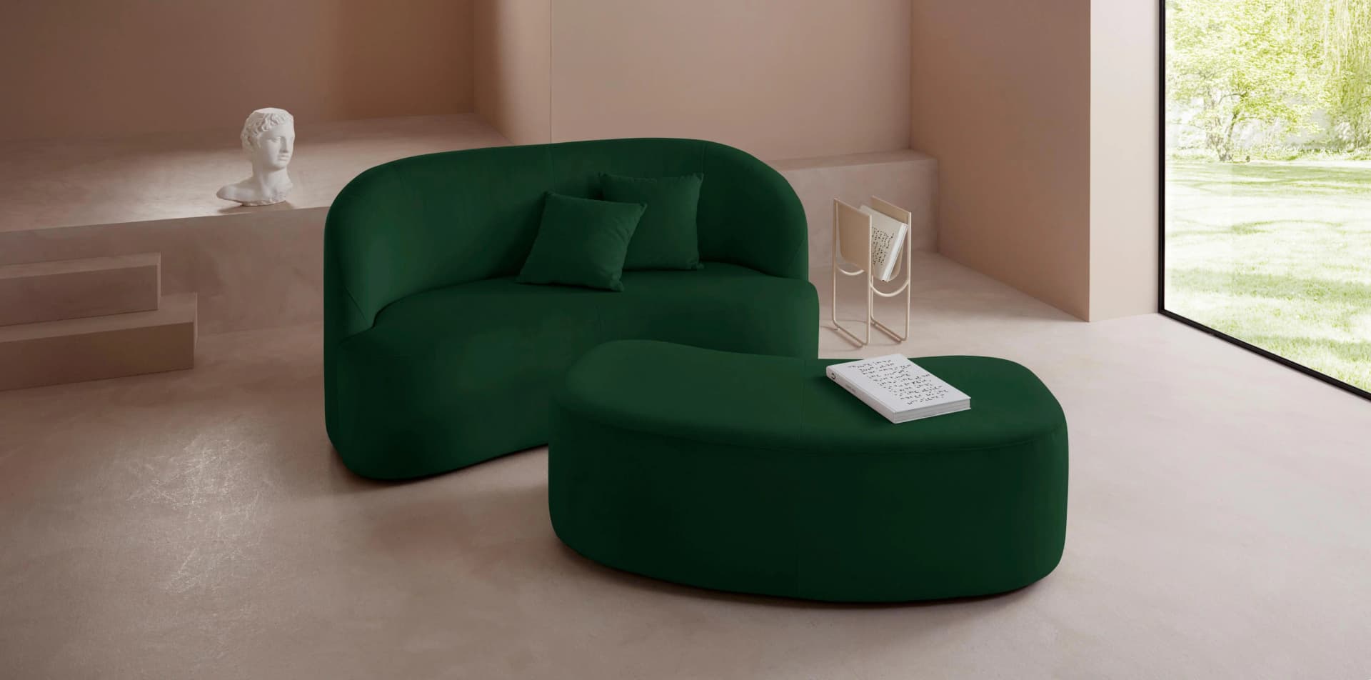 LeGer Home 2-Sitzer Sofa Dilara Dunkelgrün Samtoptik