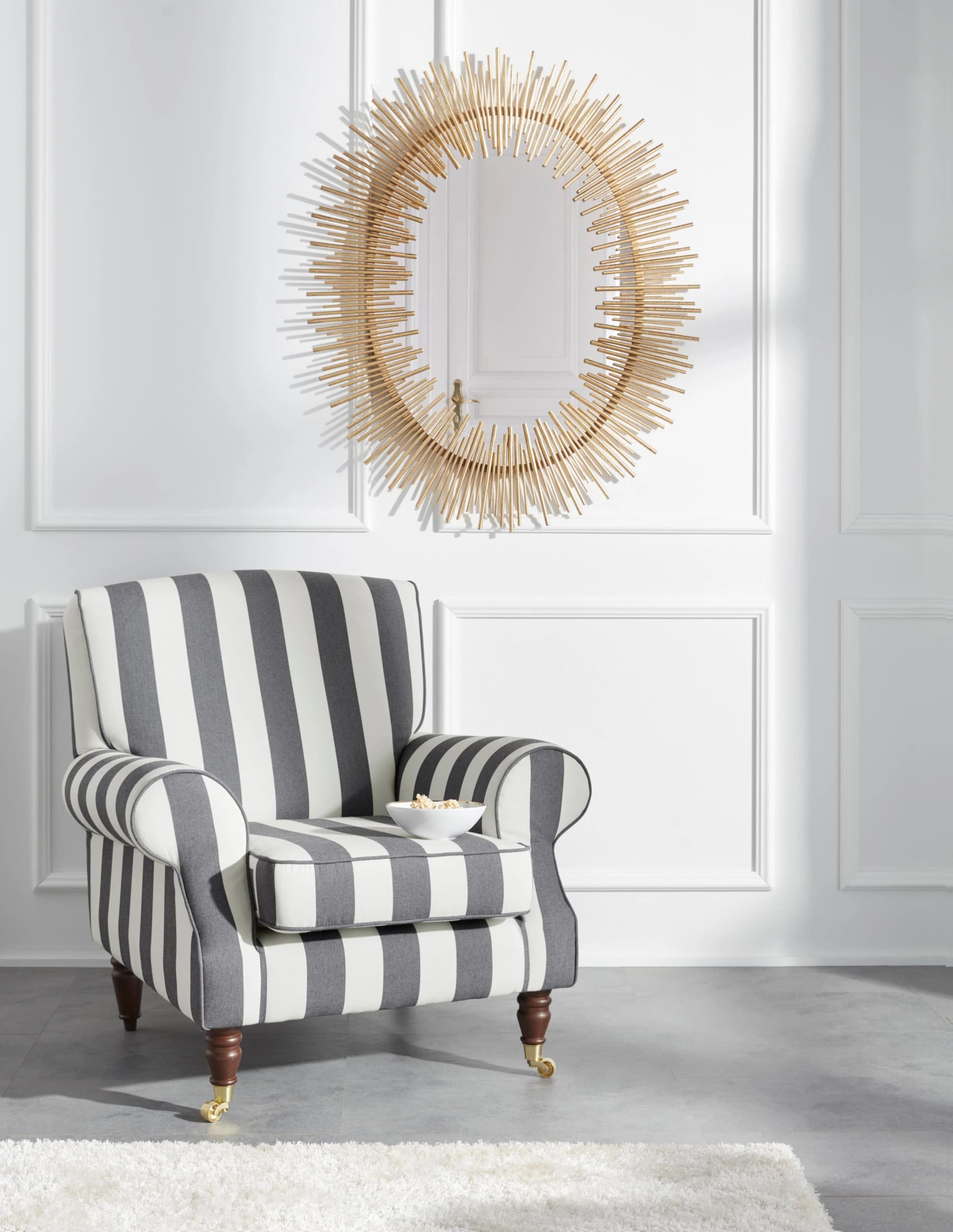 Home Affaire Sessel Rennes Anthrazit-Creme Streifen Samtoptik