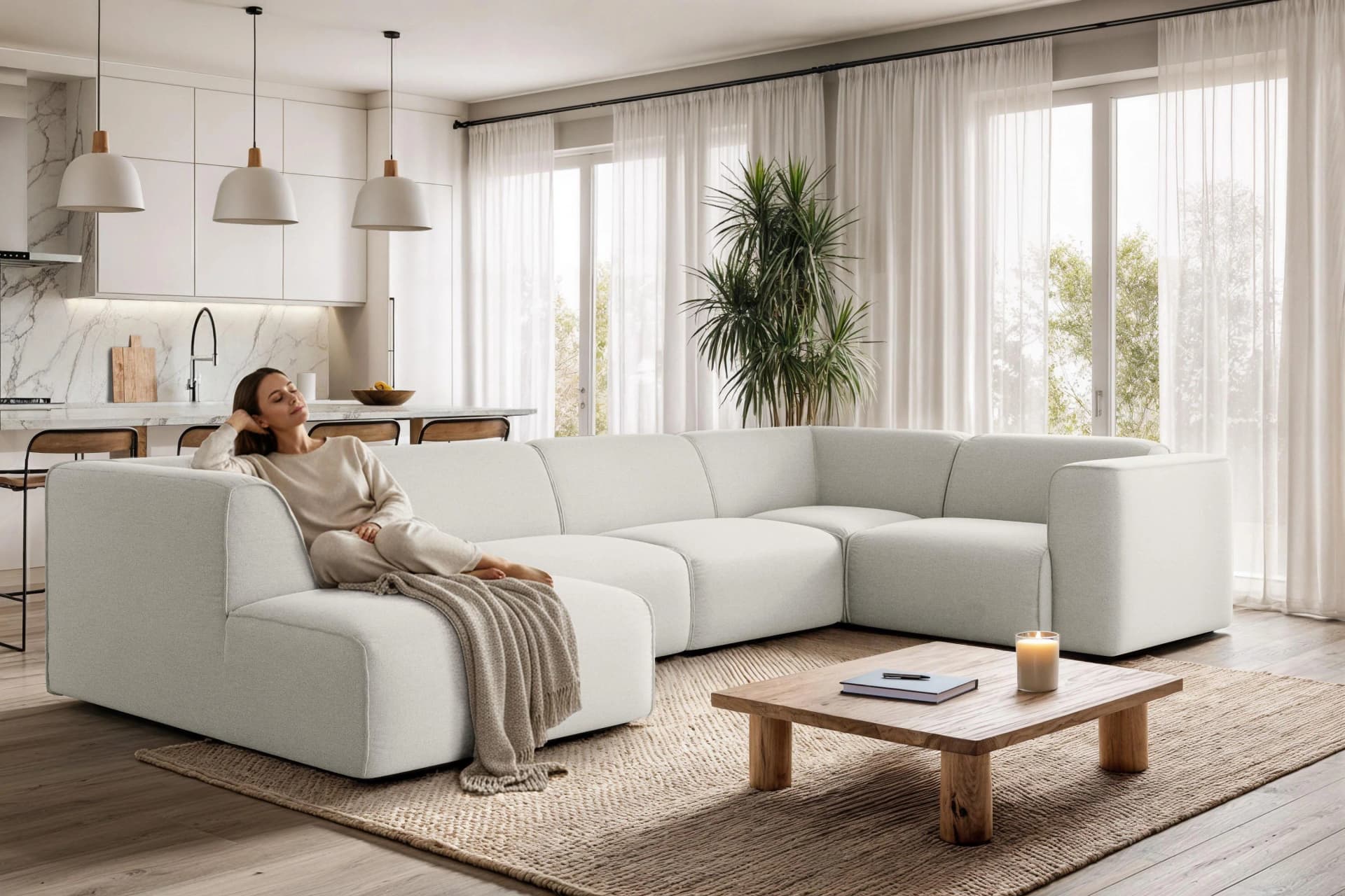 OTTO HOME Wohnlandschaft Merid U-Form Beige Polyestermix