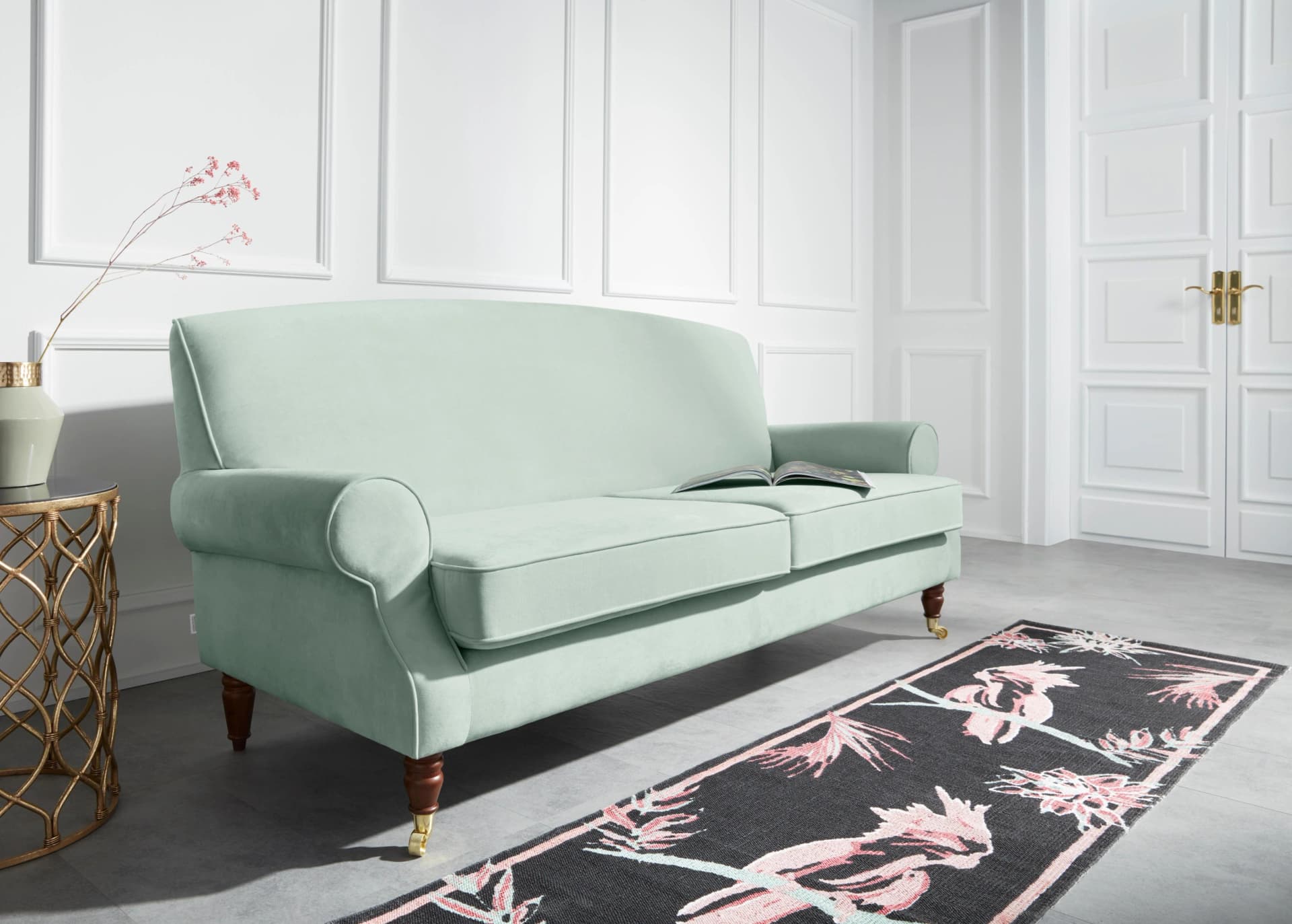 HOME AFFAIRE Rennes 3-Sitzer Sofa Mint Samtoptik