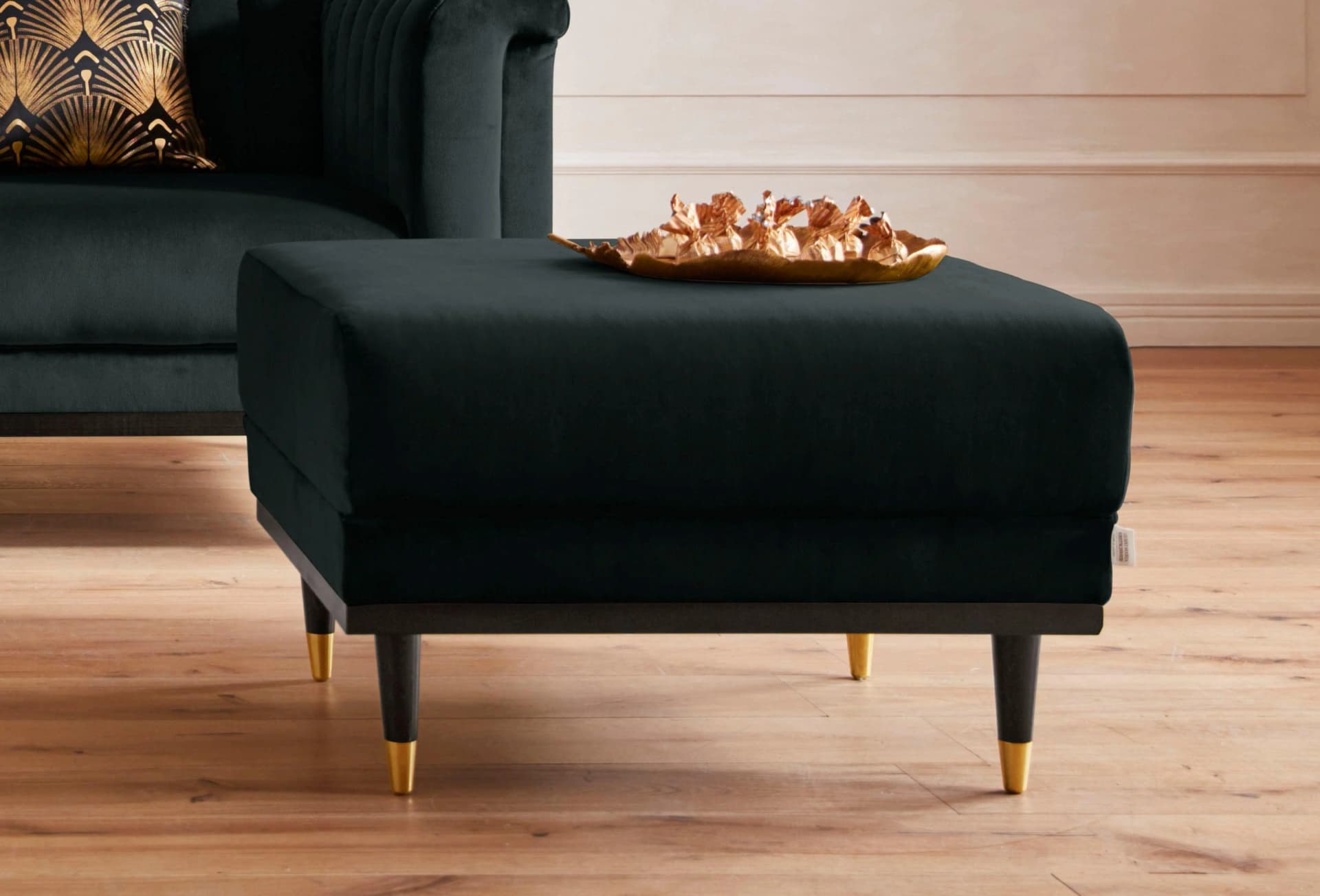 HOME AFFAIRE Hocker Chamby Dunkelgrün Samtoptik