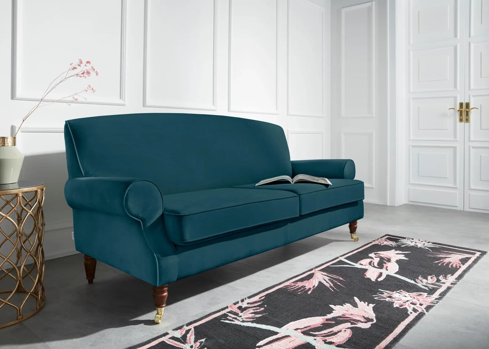 HOME AFFAIRE Rennes 3-Sitzer Sofa Petrol Samtoptik