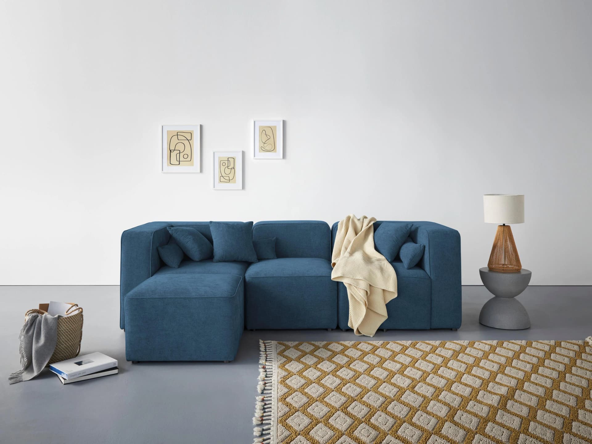 3-Sitzer Sofa Sundstrup L-Form Blau Home Affaire