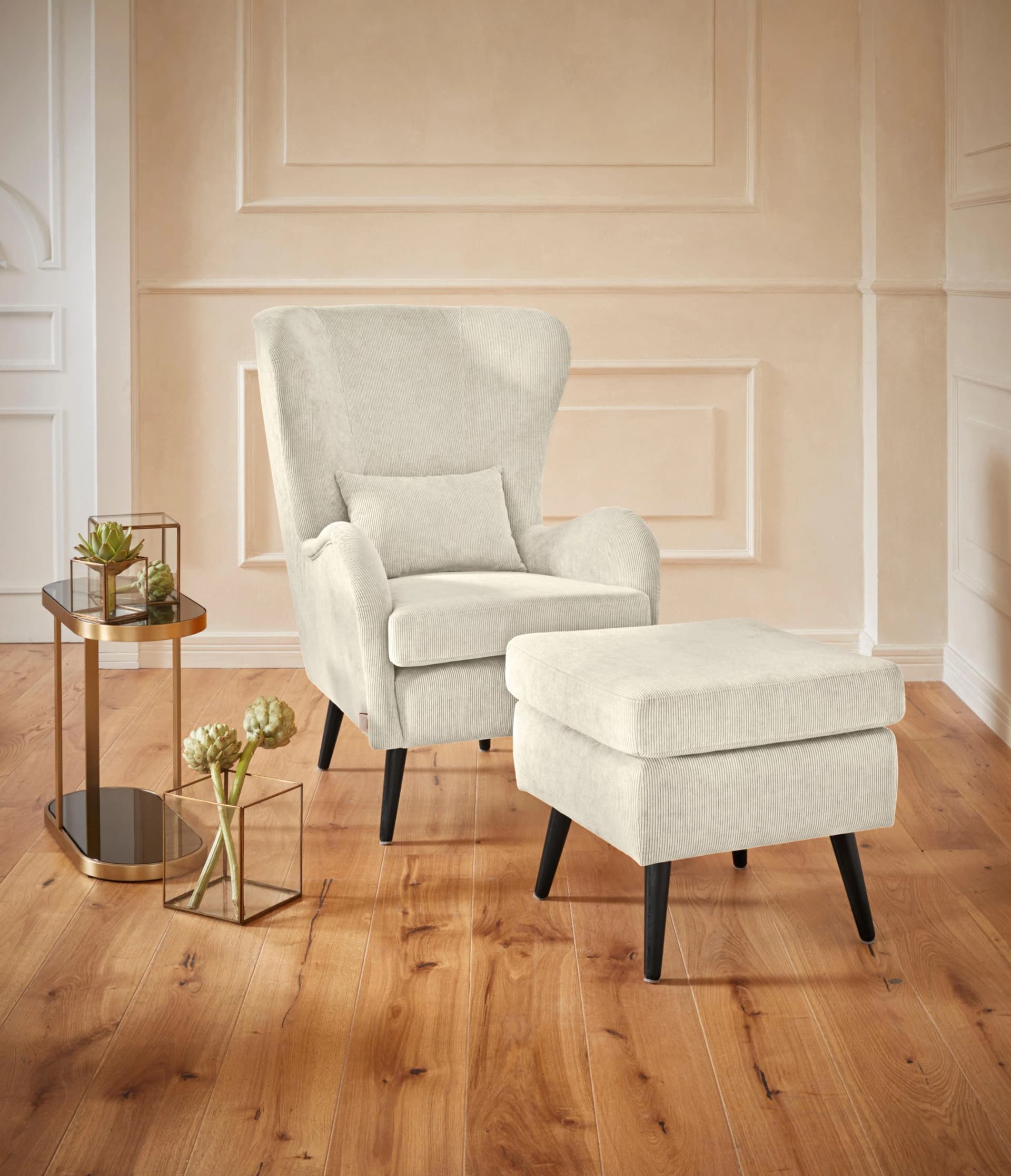Home Affaire Sessel Sallito Beige Samtcord Ohrensessel