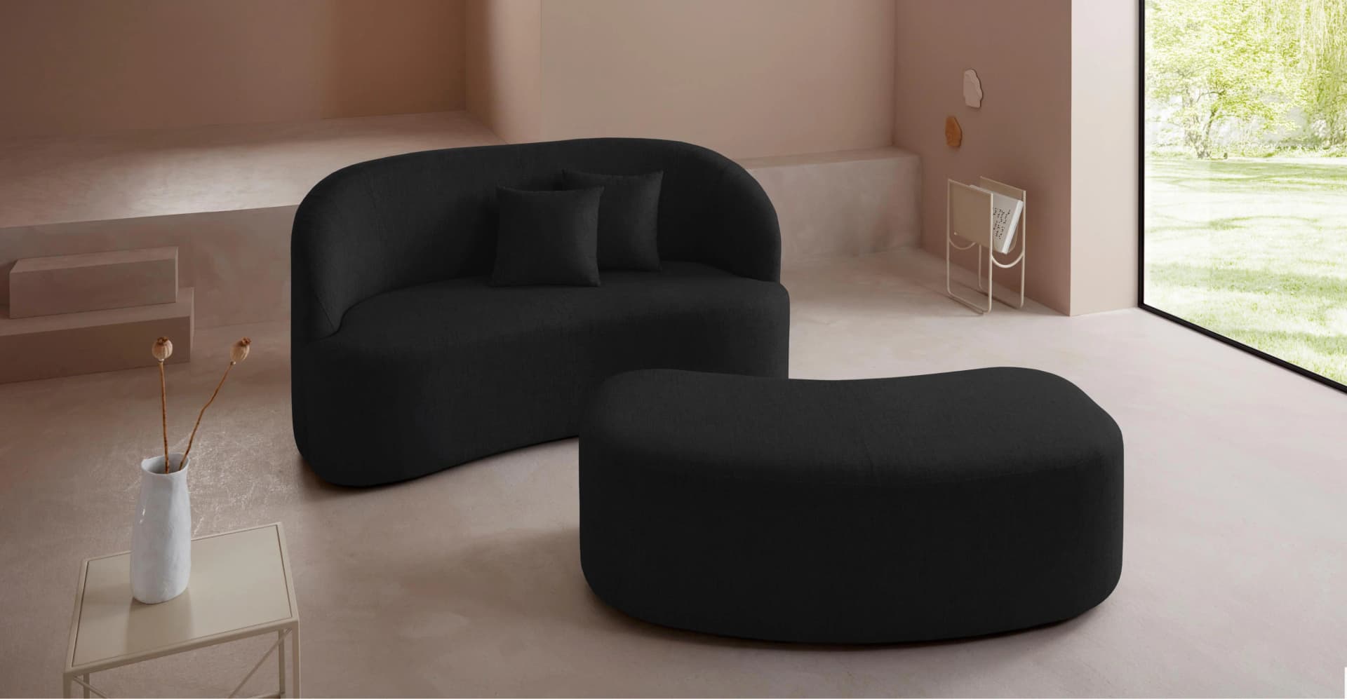 LeGer Home Dilara 2-Sitzer Sofa Schwarz Polyester