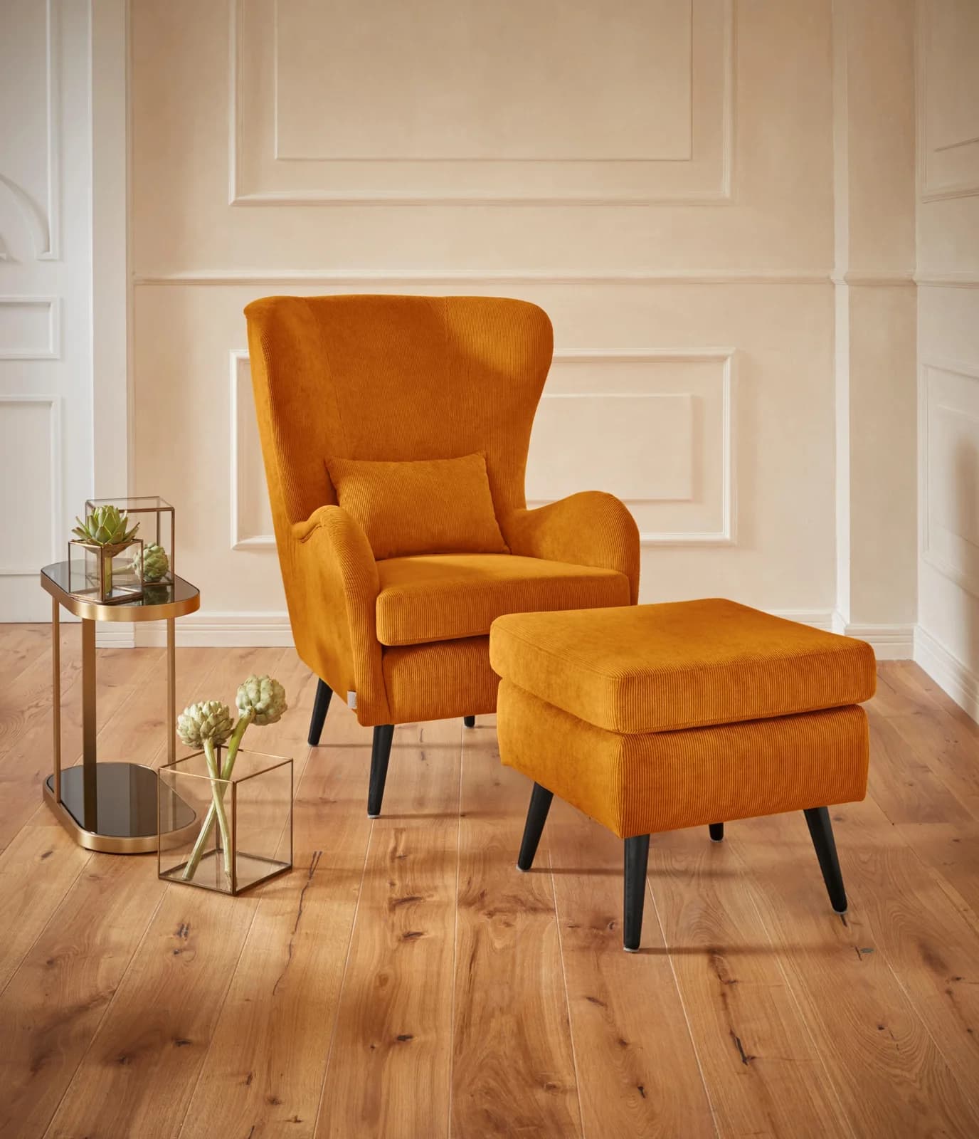 Home Affaire Sessel Salla Curry Samtcord mit Hocker