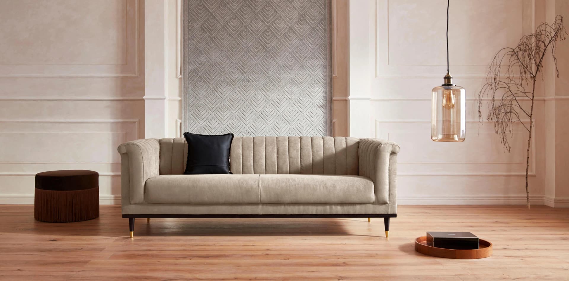 HOME AFFAIRE Chamby 3-Sitzer Sofa Beige Microfaser