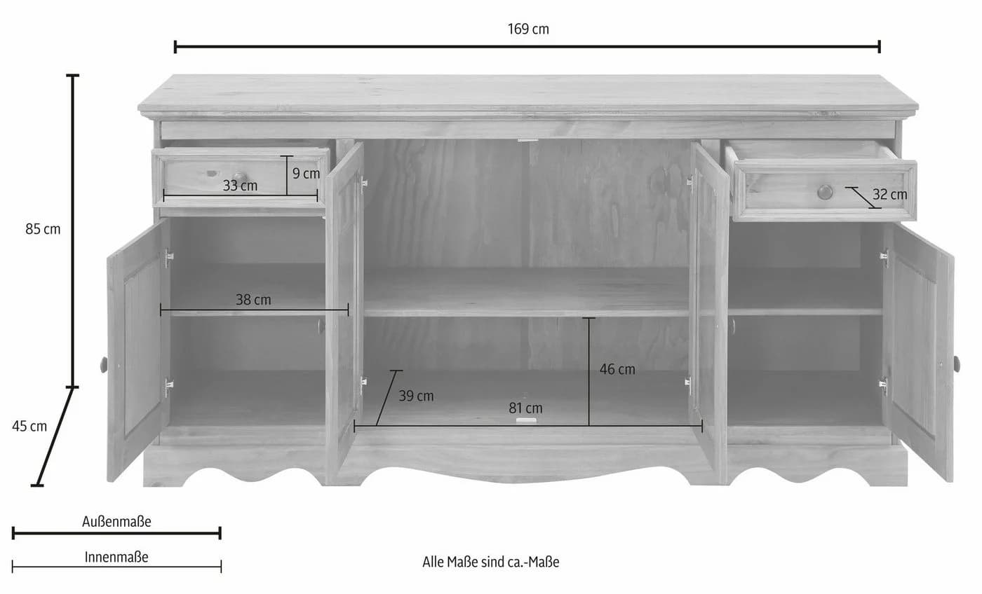 OTTO HOME Sideboard Melissa Weiß Landhausstil Massivholz