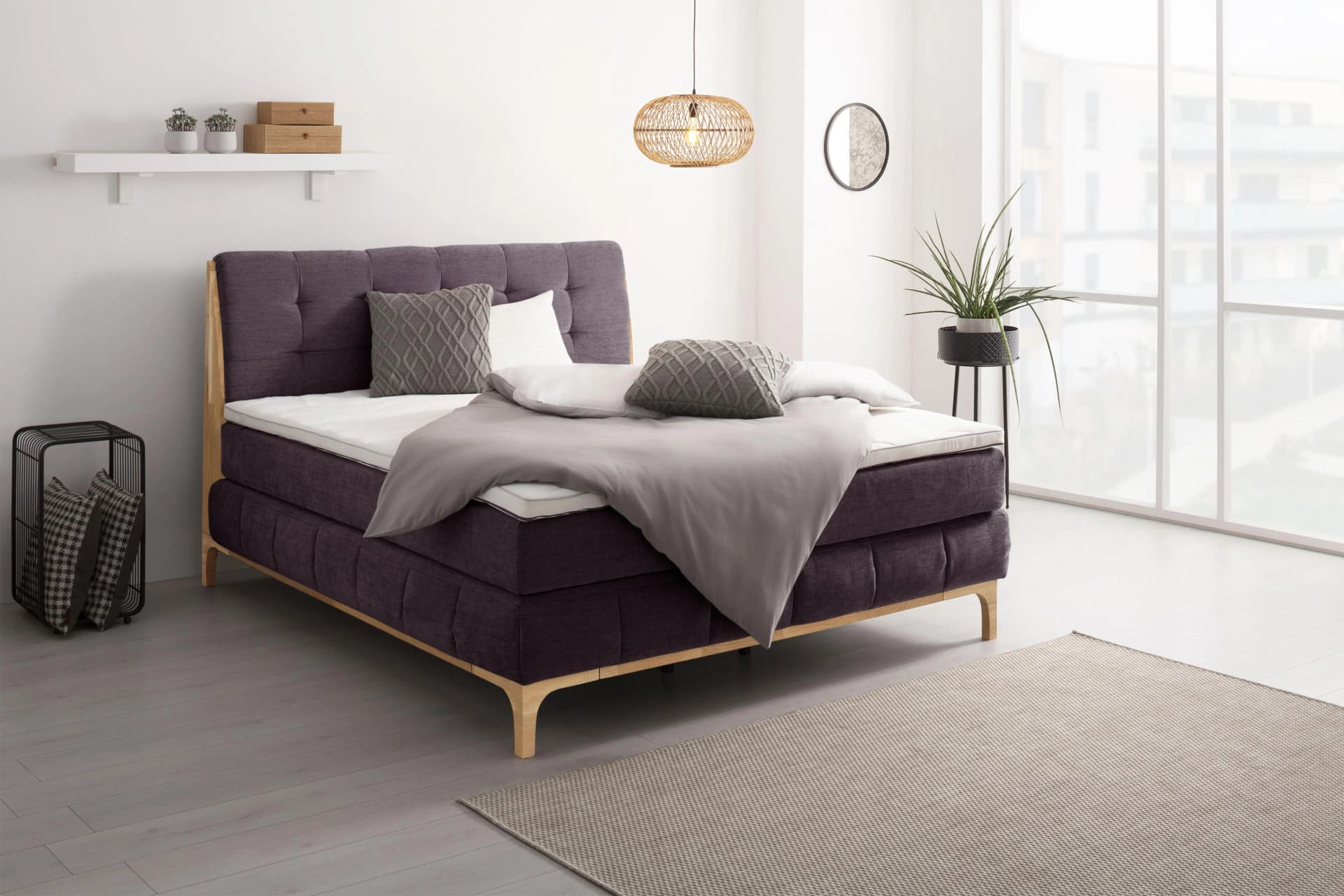 OTTO HOME Jelle Boxspringbett Lila 180x200cm mit 2 Matratzen
