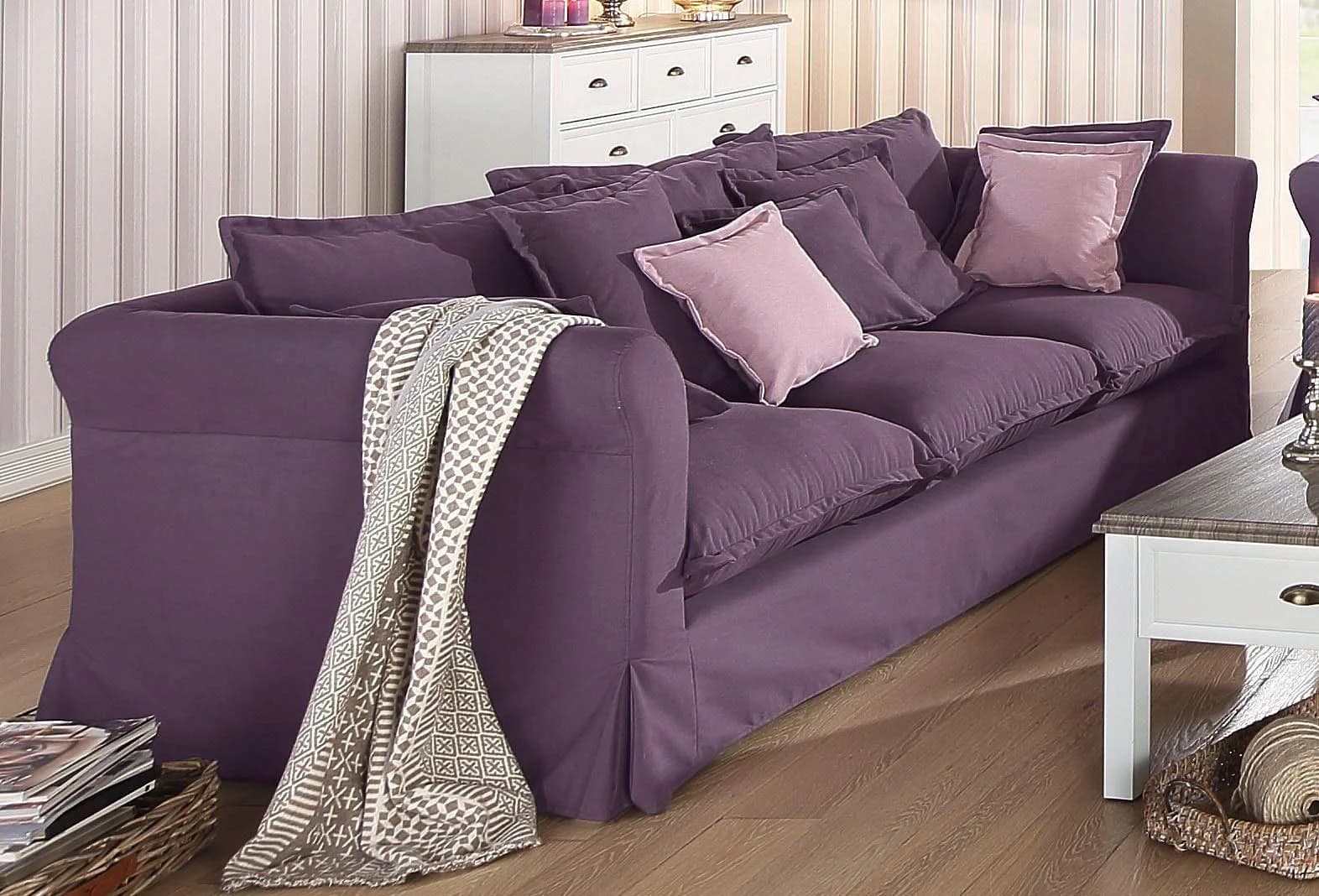 Home Affaire Sofa Luise 3-Sitzer Aubergine Webstoff