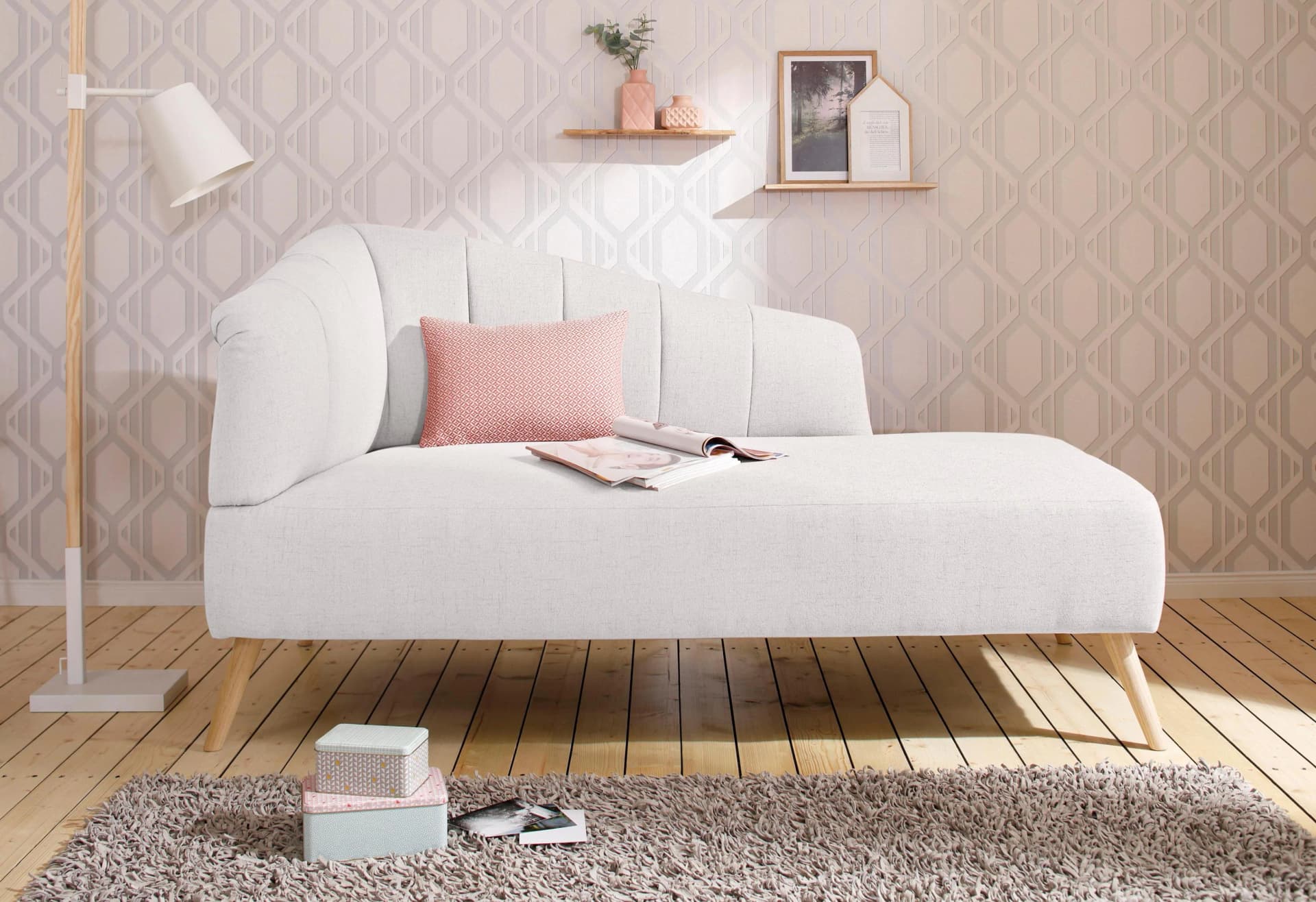 OTTO HOME Recamiere Lucy mit Eiche-Füßen - Creme