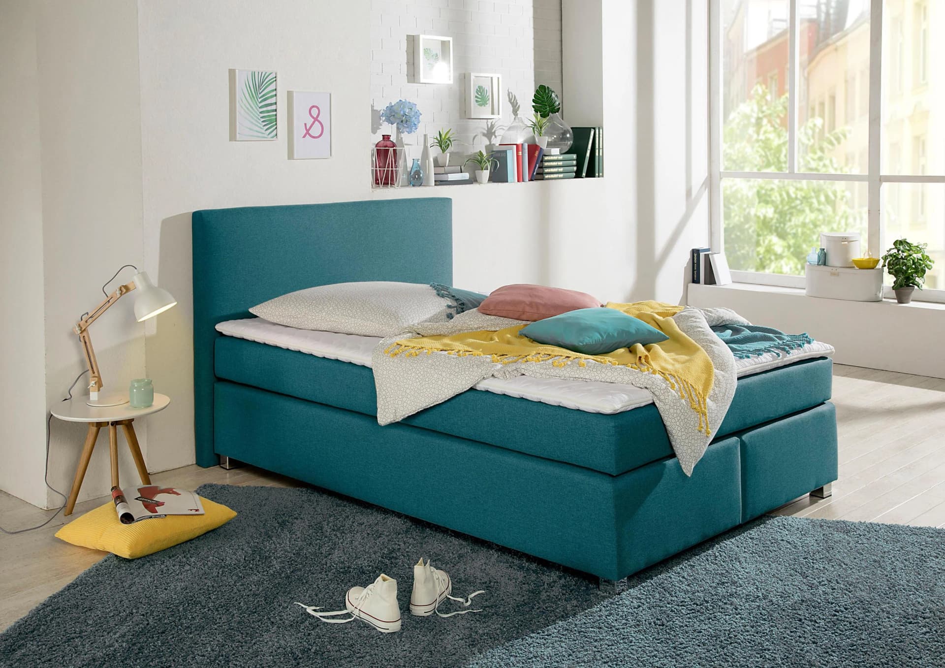 Home Affaire Boxspringbett Eliana Blau mit Topper