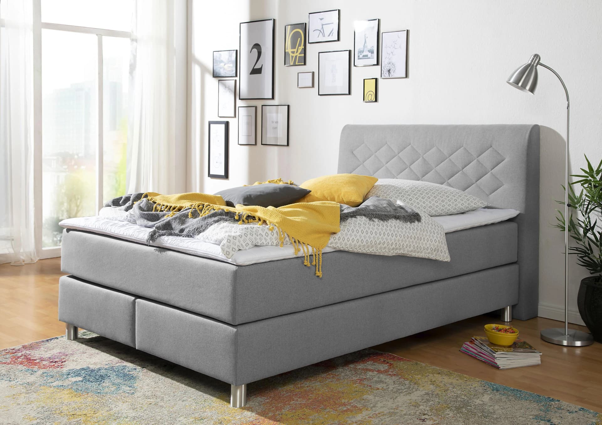 HOME AFFAIRE Boxspringbett Parla Grau mit Komfortschaum-Topper