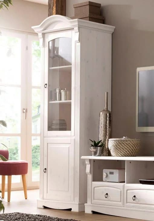 OTTO HOME Vitrine Anna Weiß Massivholz Glastür 2 Schubladen