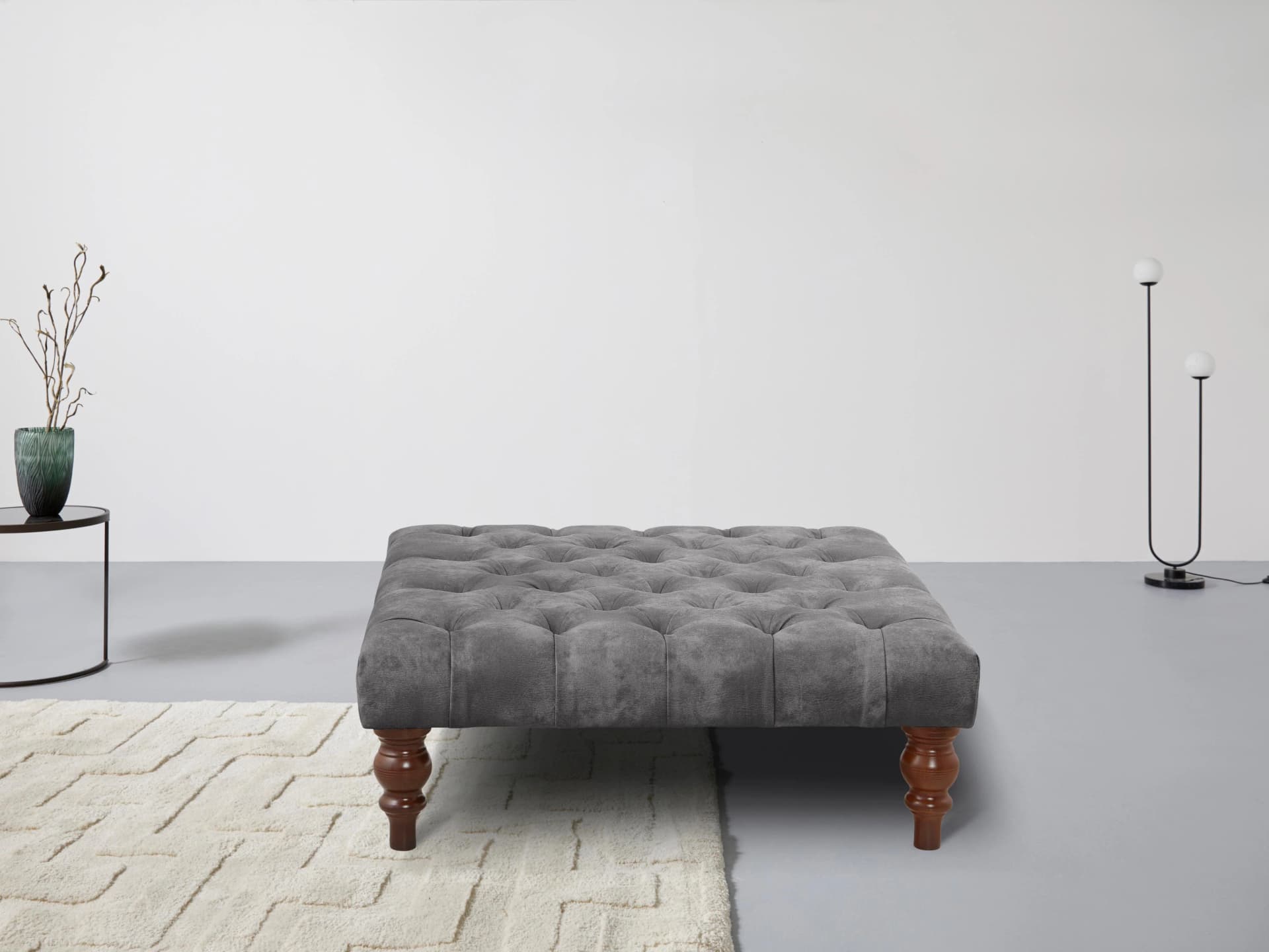 HOME AFFAIRE Chesterfield Polsterhocker Grau Lederoptik