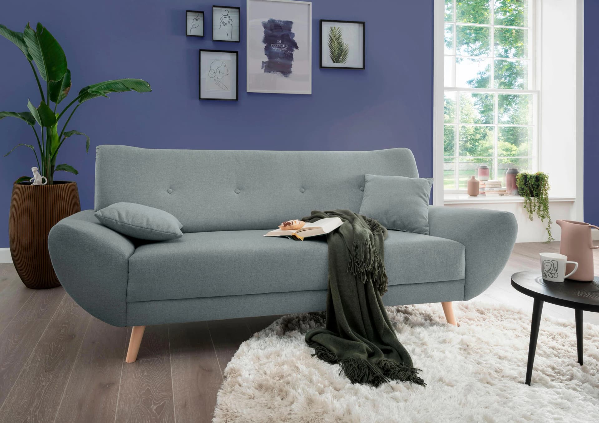 Home Affaire 3-Sitzer Sofa Naas Grau-Grün Chenille
