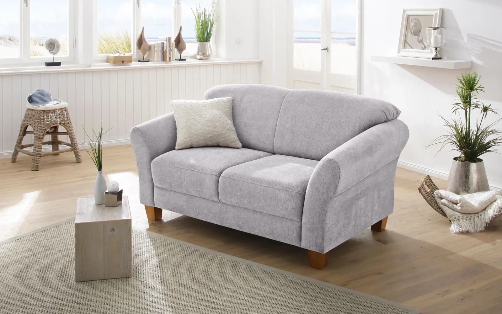 HOME AFFAIRE Gotland 2-Sitzer Sofa Grau Luxus-Microfaser Landhausstil