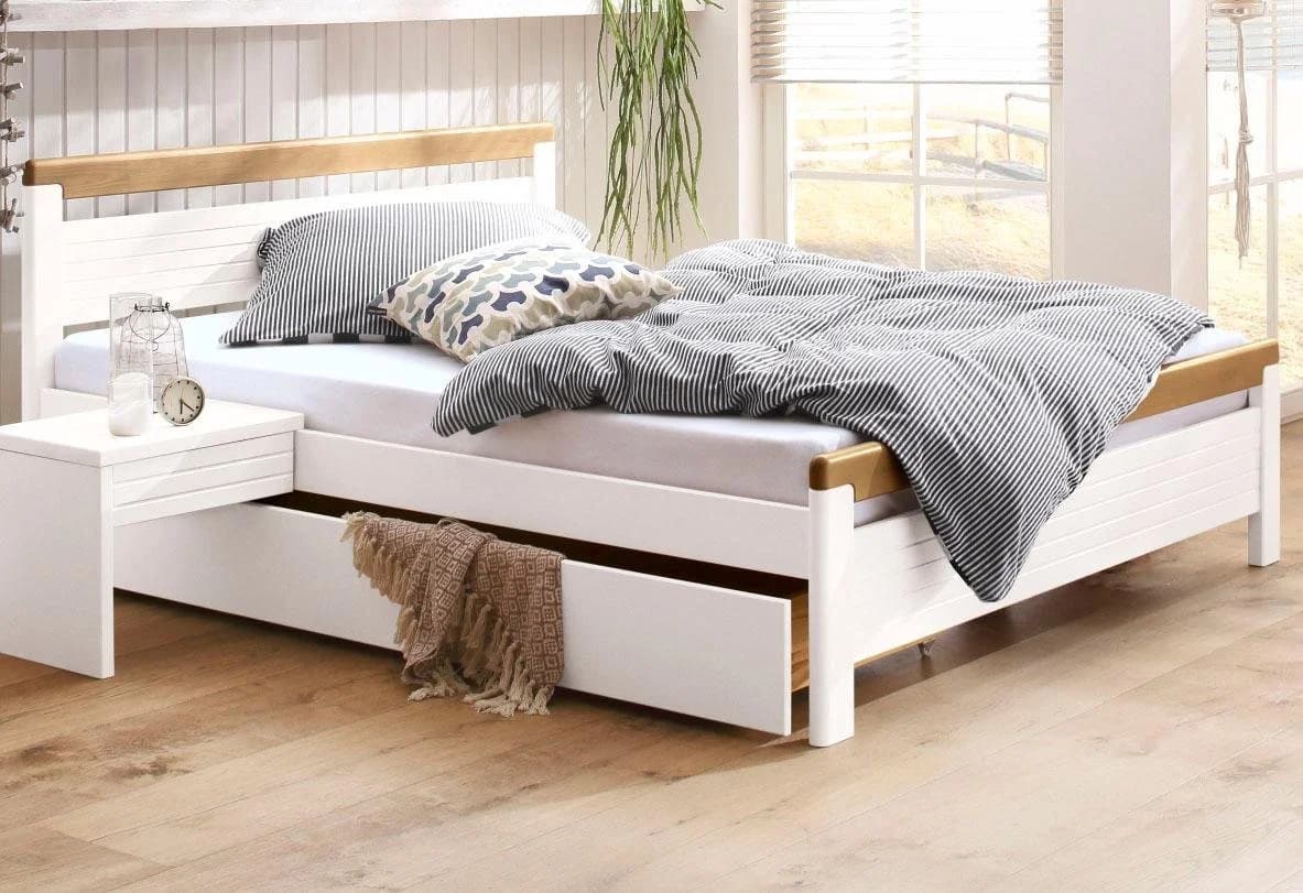 OTTO home Massivholzbett CAPRE Weiß Eiche Landhausstil