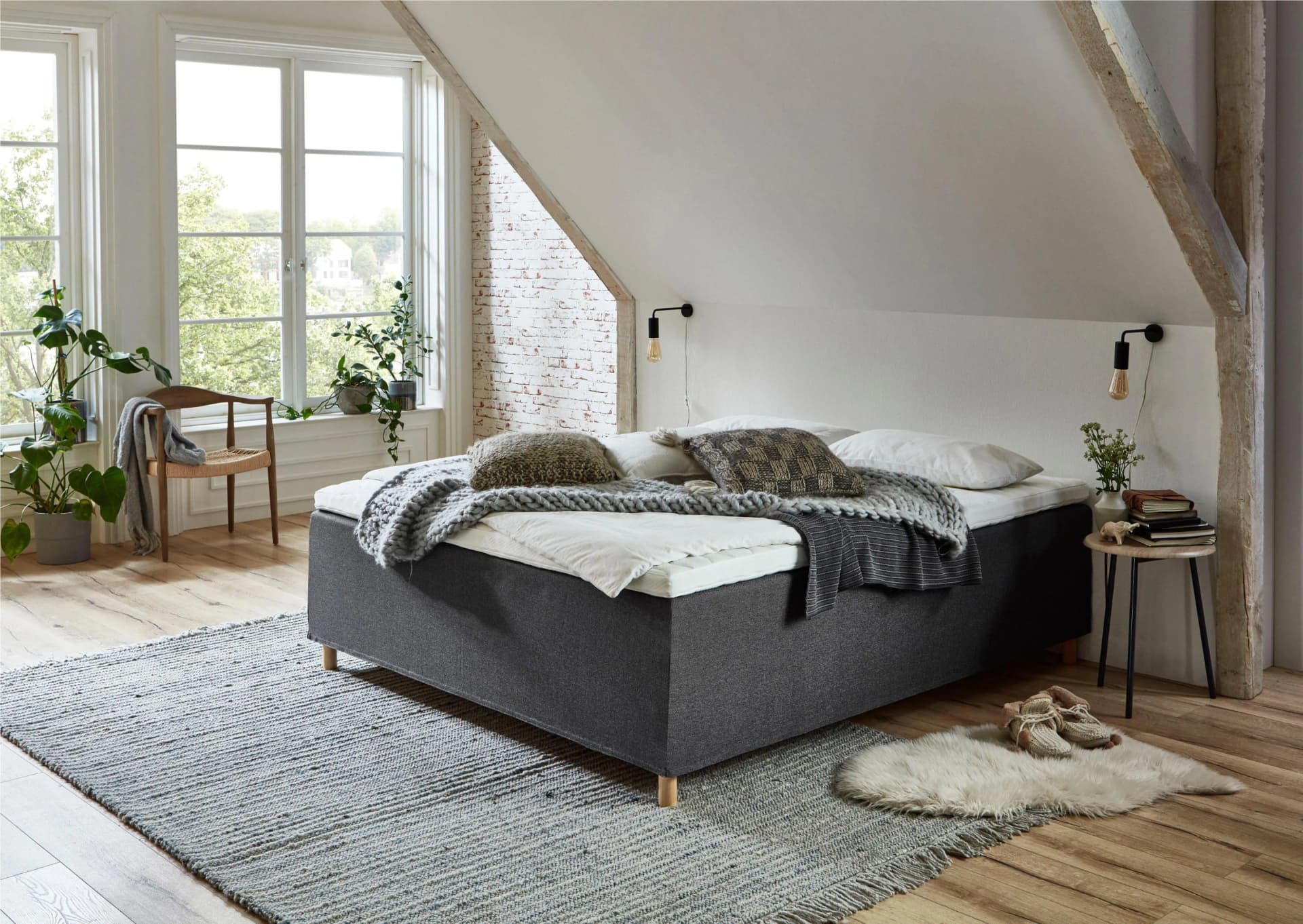 Boxbett HOME AFFAIRE Thorsby Grau Boxspringbett ohne Kopfteil