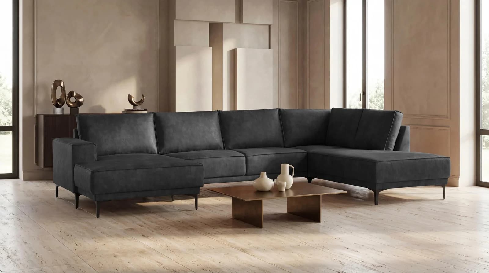 OTTO HOME Wohnlandschaft Oland U-Form Anthrazit Microfaser