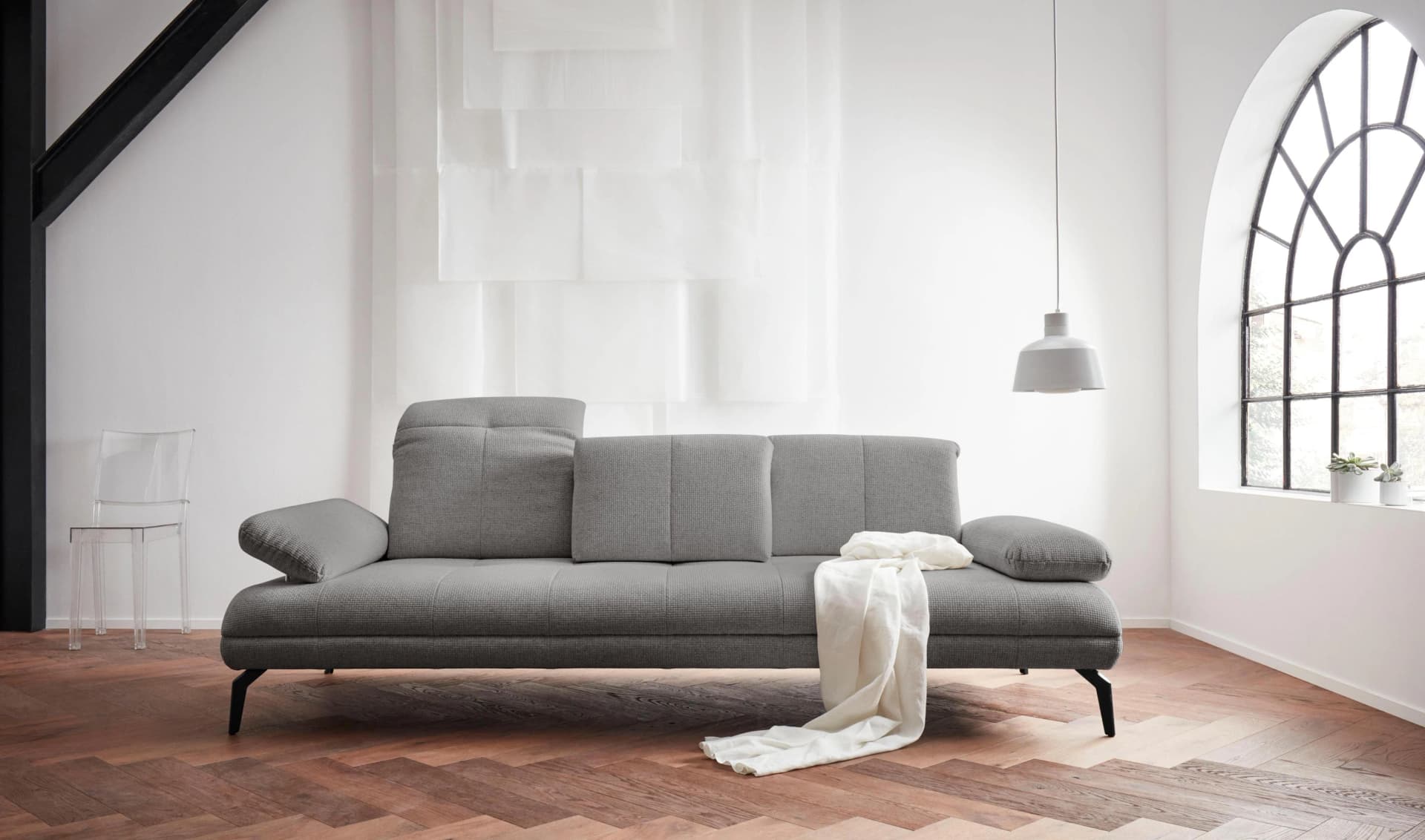 HOME AFFAIRE Stenlille Multifunktionssofa 3-Sitzer Grau Leder
