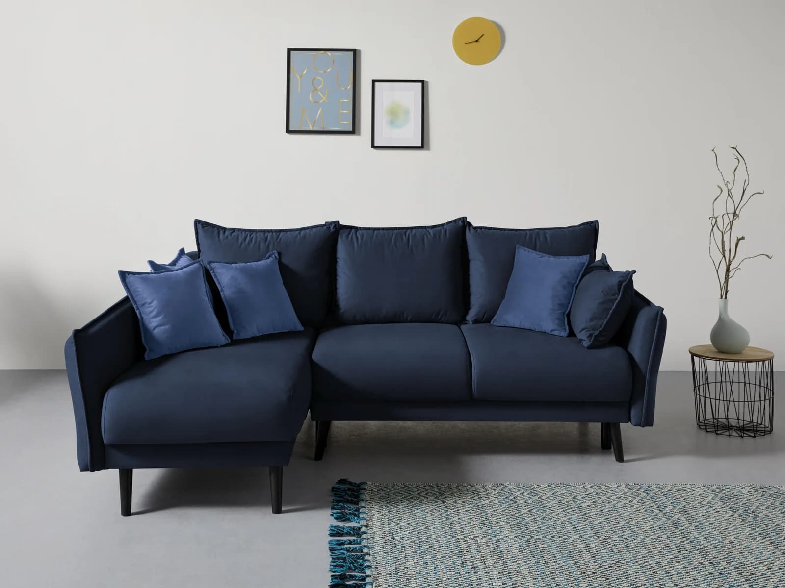 HOME AFFAIRE Ecksofa Asra L-Form Marineblau mit Bettfunktion