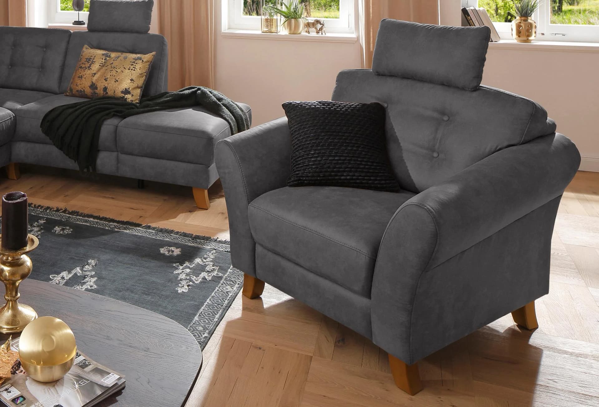 Home Affaire Sessel Trondheim Grau Knopfheftung Microfaser