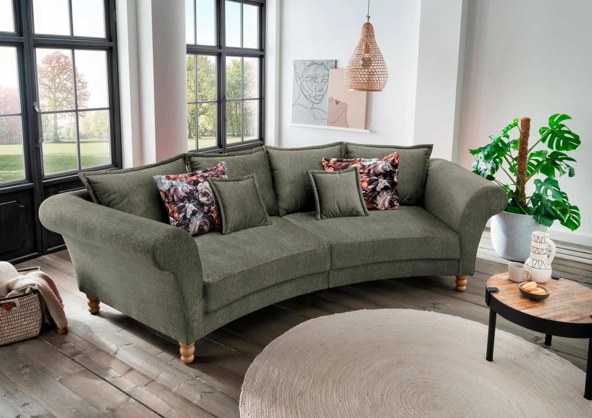 Home Affaire Big-Sofa Tassilo Dunkelgrün Halbrund