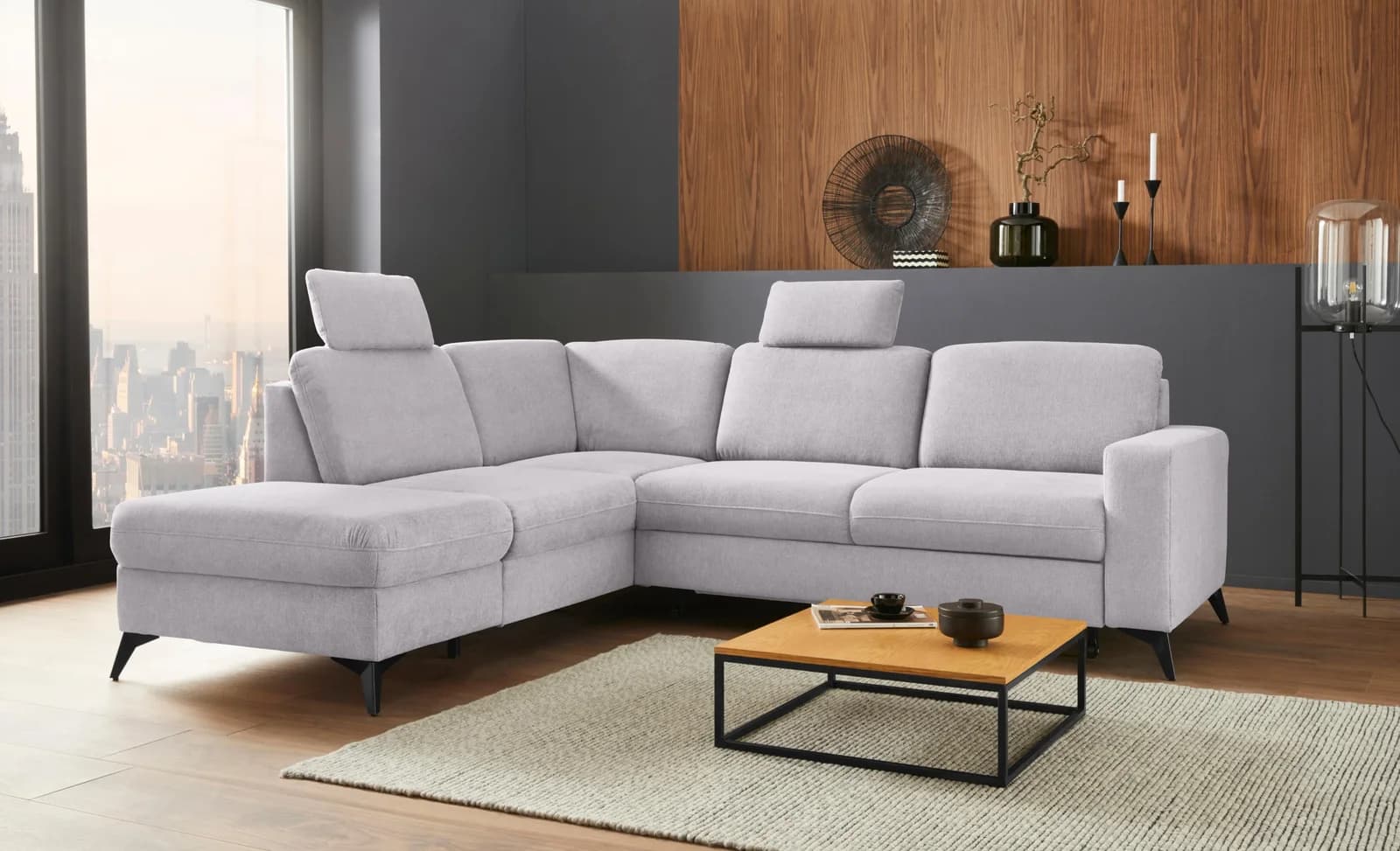 Home Affaire Ecksofa Lolland L-Form Silber mit Bettfunktion und Stauraum
