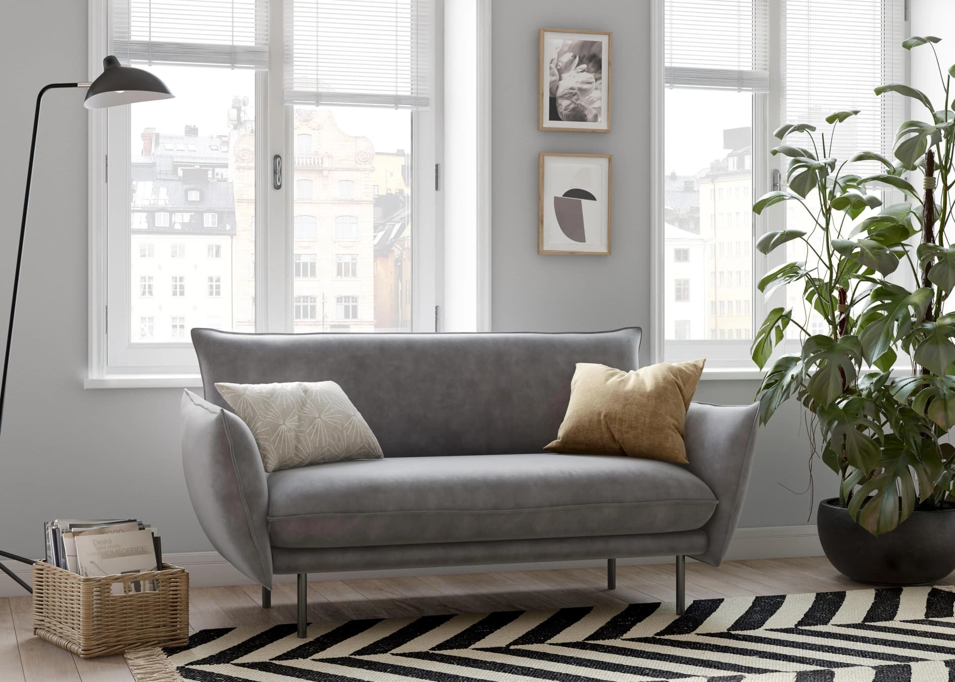 OTTO HOME Sofa Stine 2-Sitzer Grau Samtoptik Kissenoptik