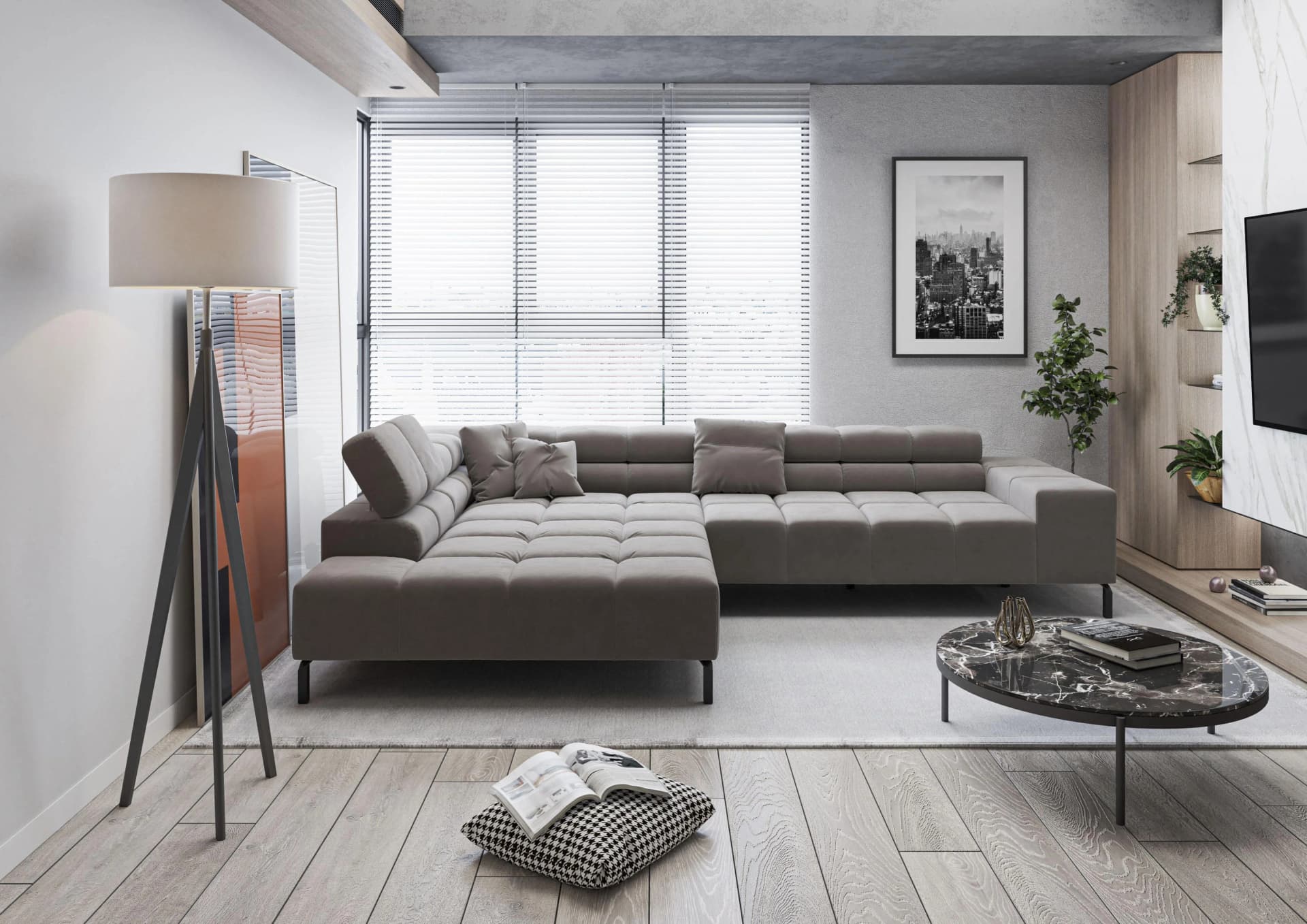 HOME AFFAIRE Ecksofa Ancona New Grau Motorisch Verstellbar