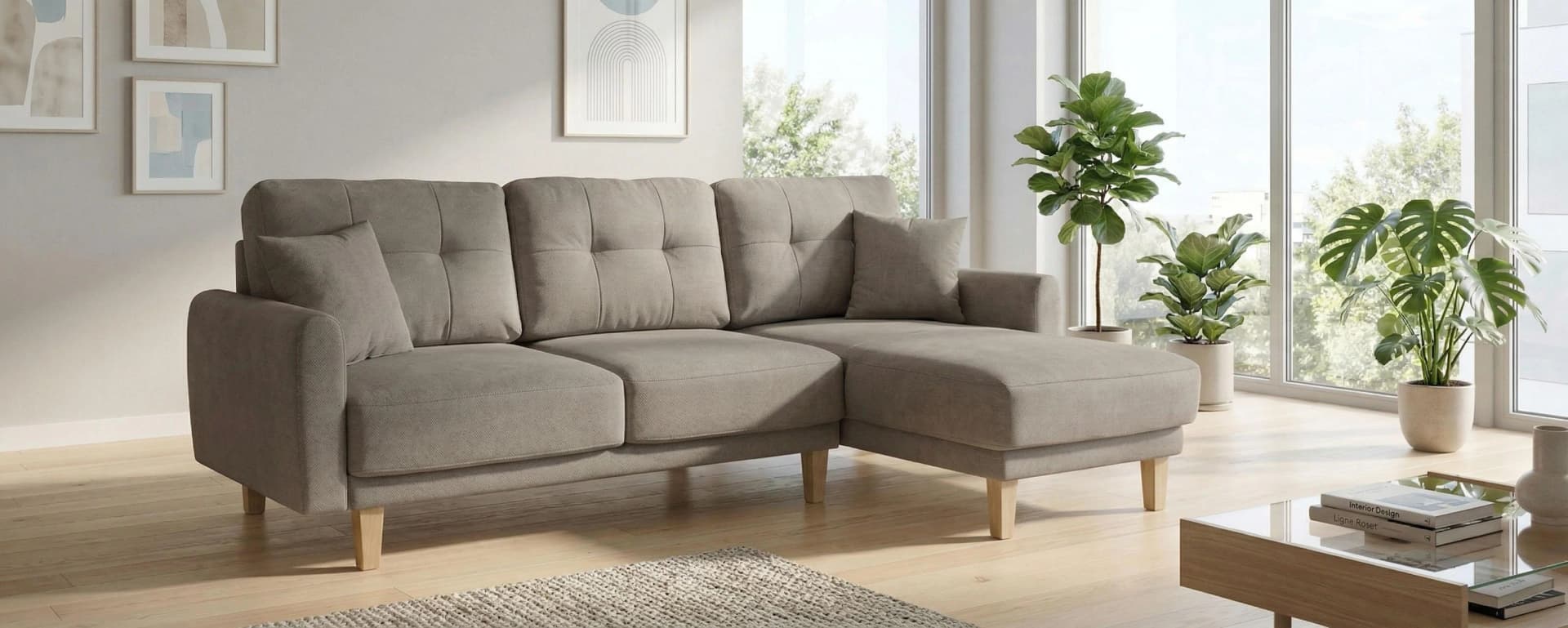 HOME AFFAIRE Ecksofa TRIPLO L-Form Taupe Microfaser mit Recamiere