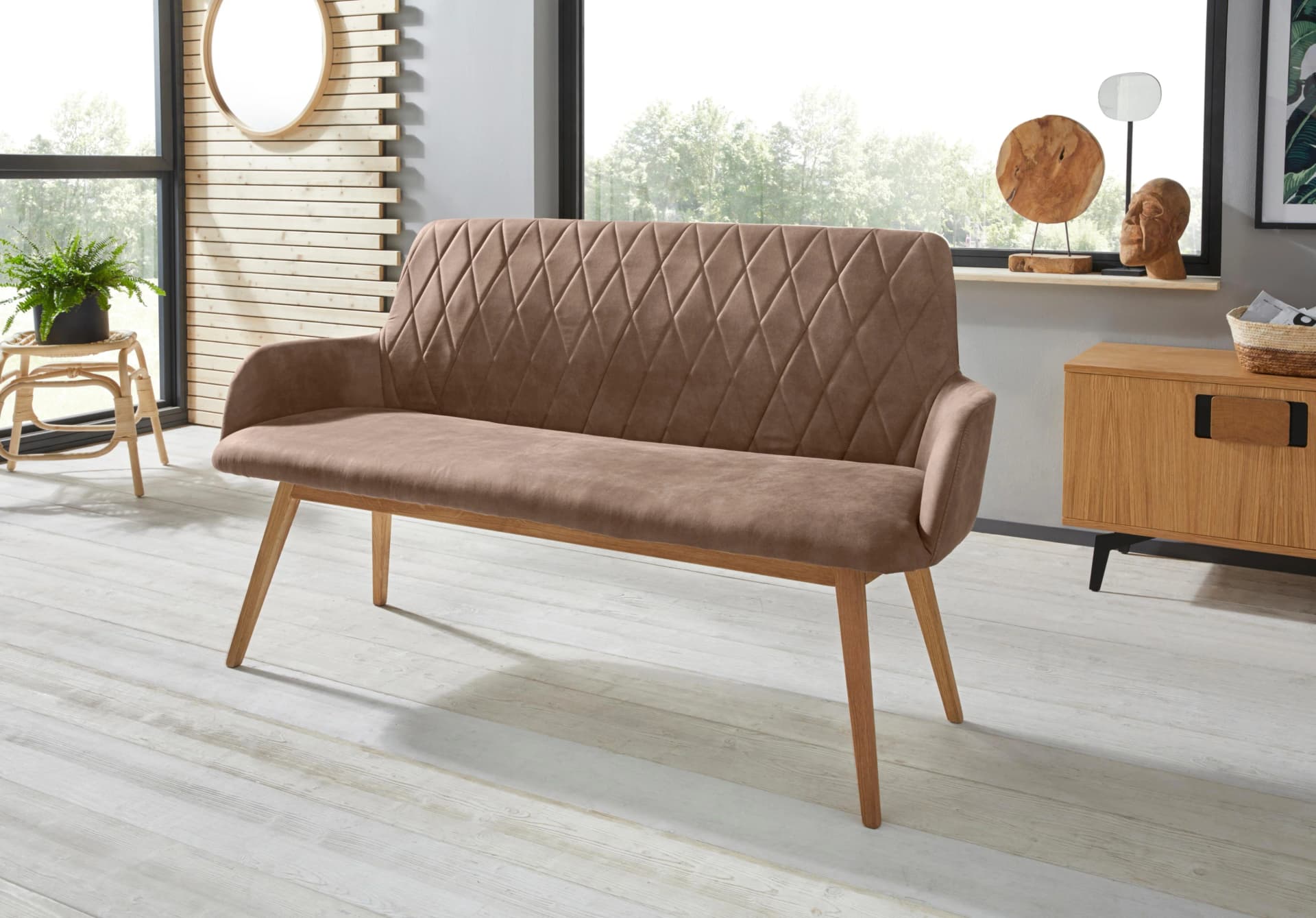 OTTO HOME Sitzbank Brest - Grau Taupe Massivholz Eiche