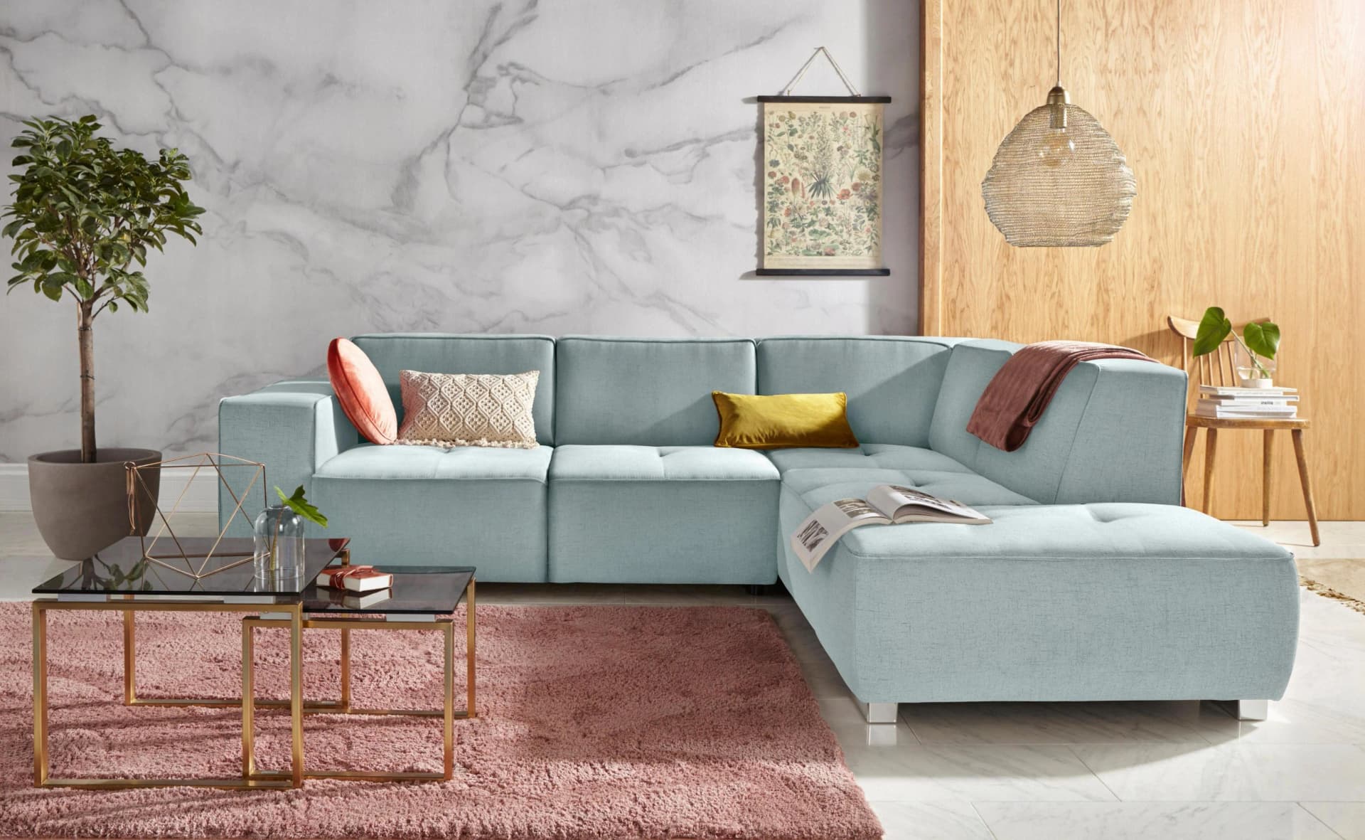 HOME AFFAIRE Ecksofa Sapporo L-Form Aqua mit Sitztiefenverstellung