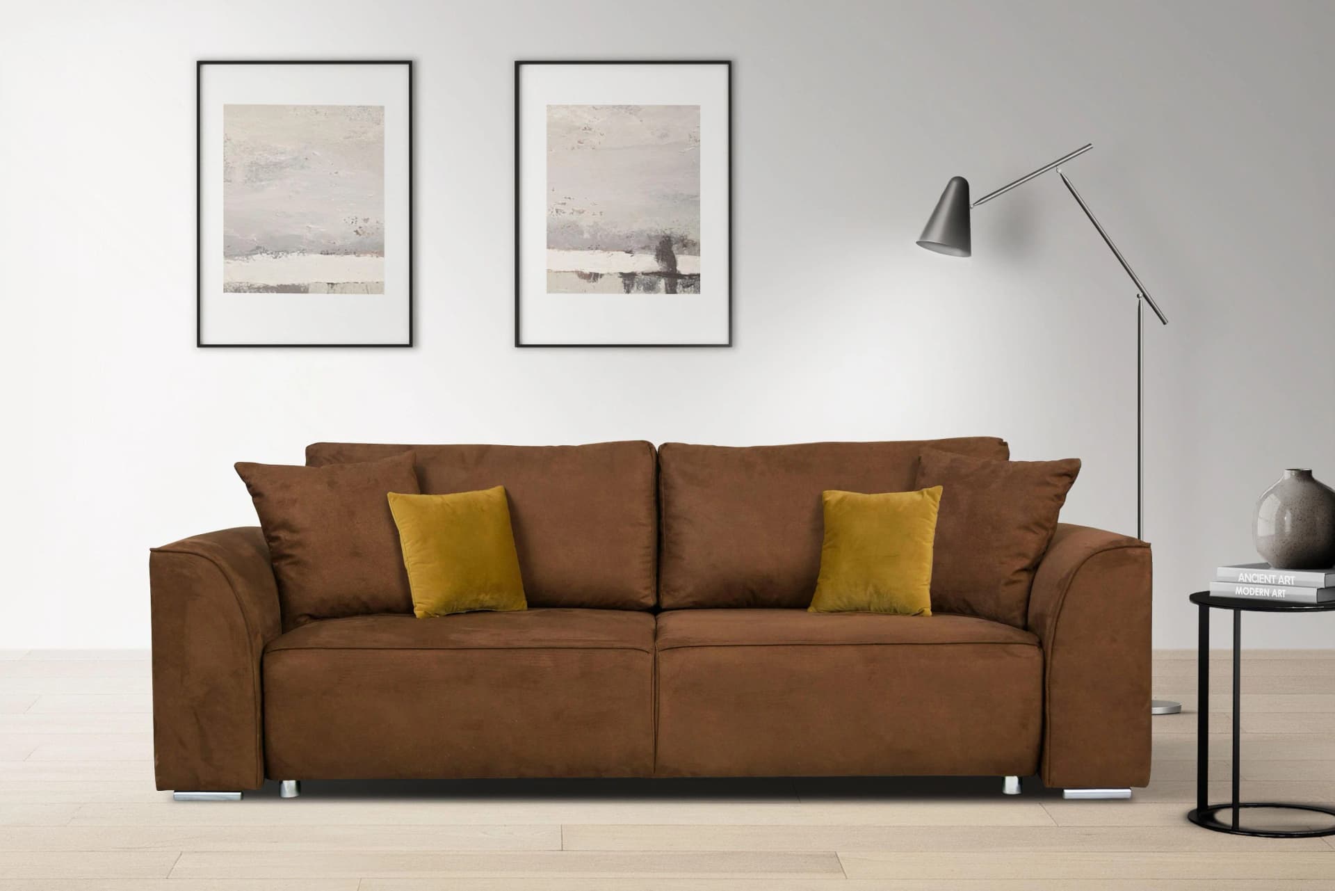 INOSIGN BEATRICE 3-Sitzer Sofa mit Bettfunktion und Bettkasten Cognac