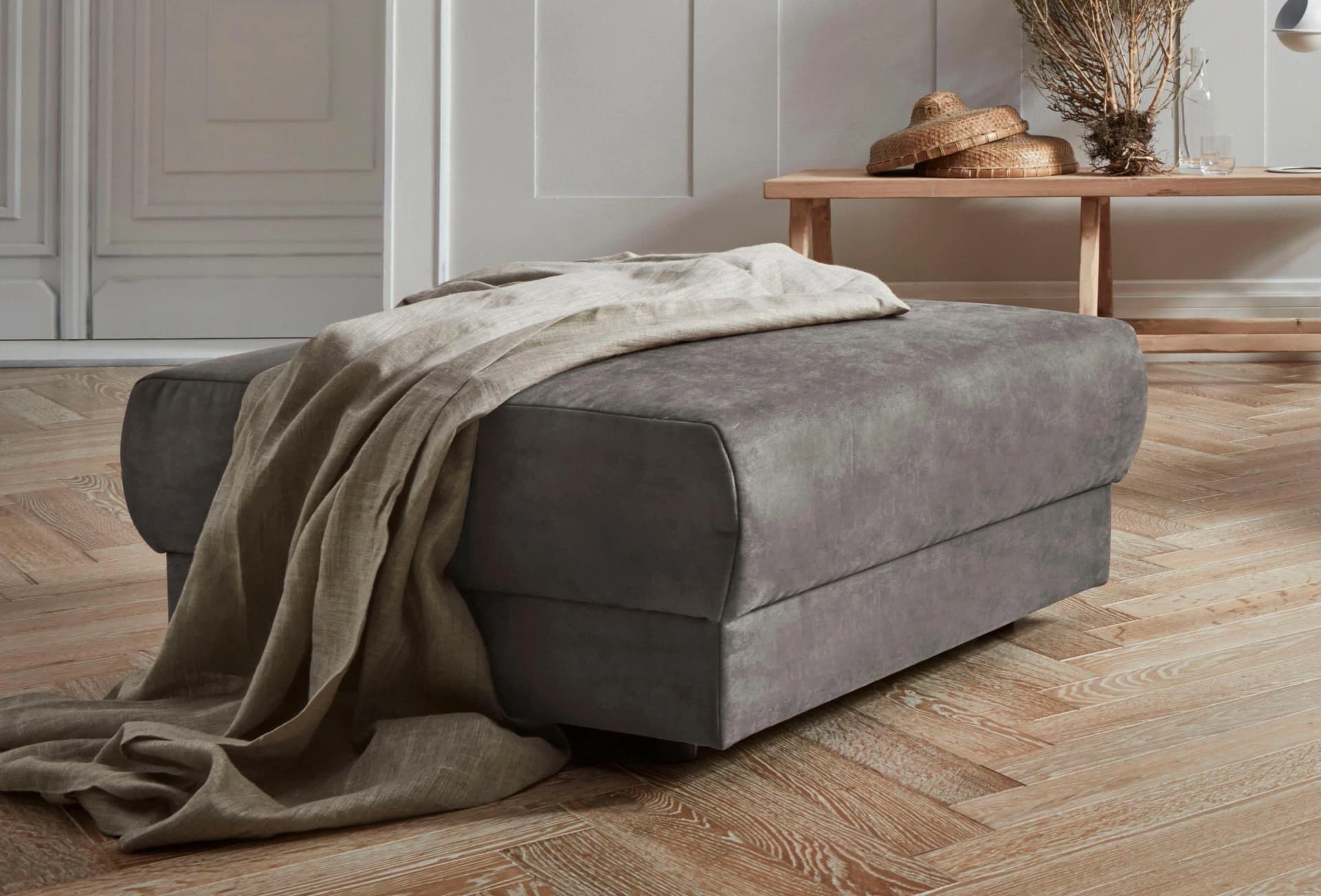 OTTO HOME Hobro Polsterhocker Dunkelgrau Microfaser Lederoptik