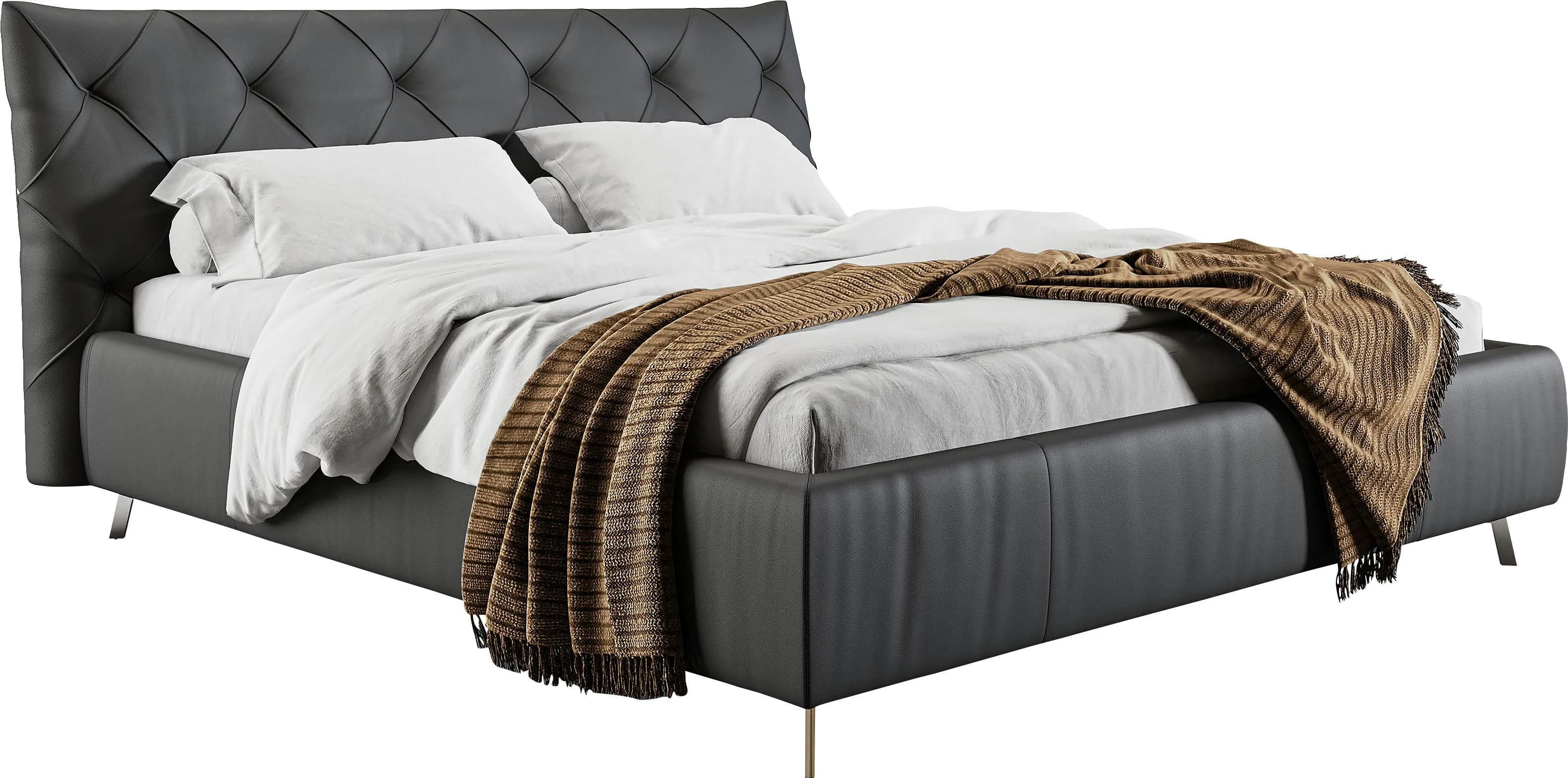 HOME AFFAIRE Polsterbett Elloree Schwarz Leder 200x220 cm