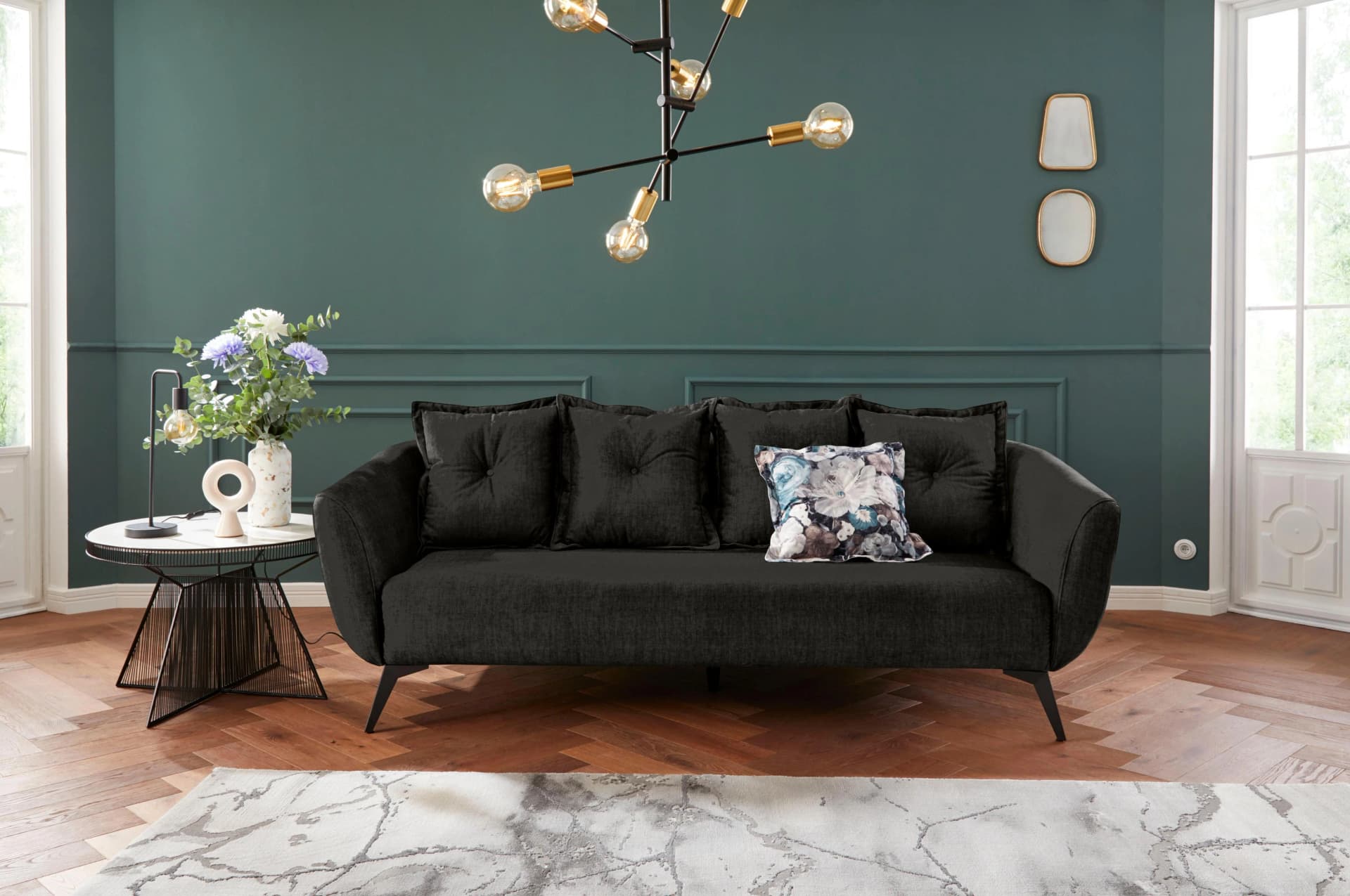 HOME AFFAIRE Baggio 3-Sitzer Sofa Anthrazit Veloursstoff