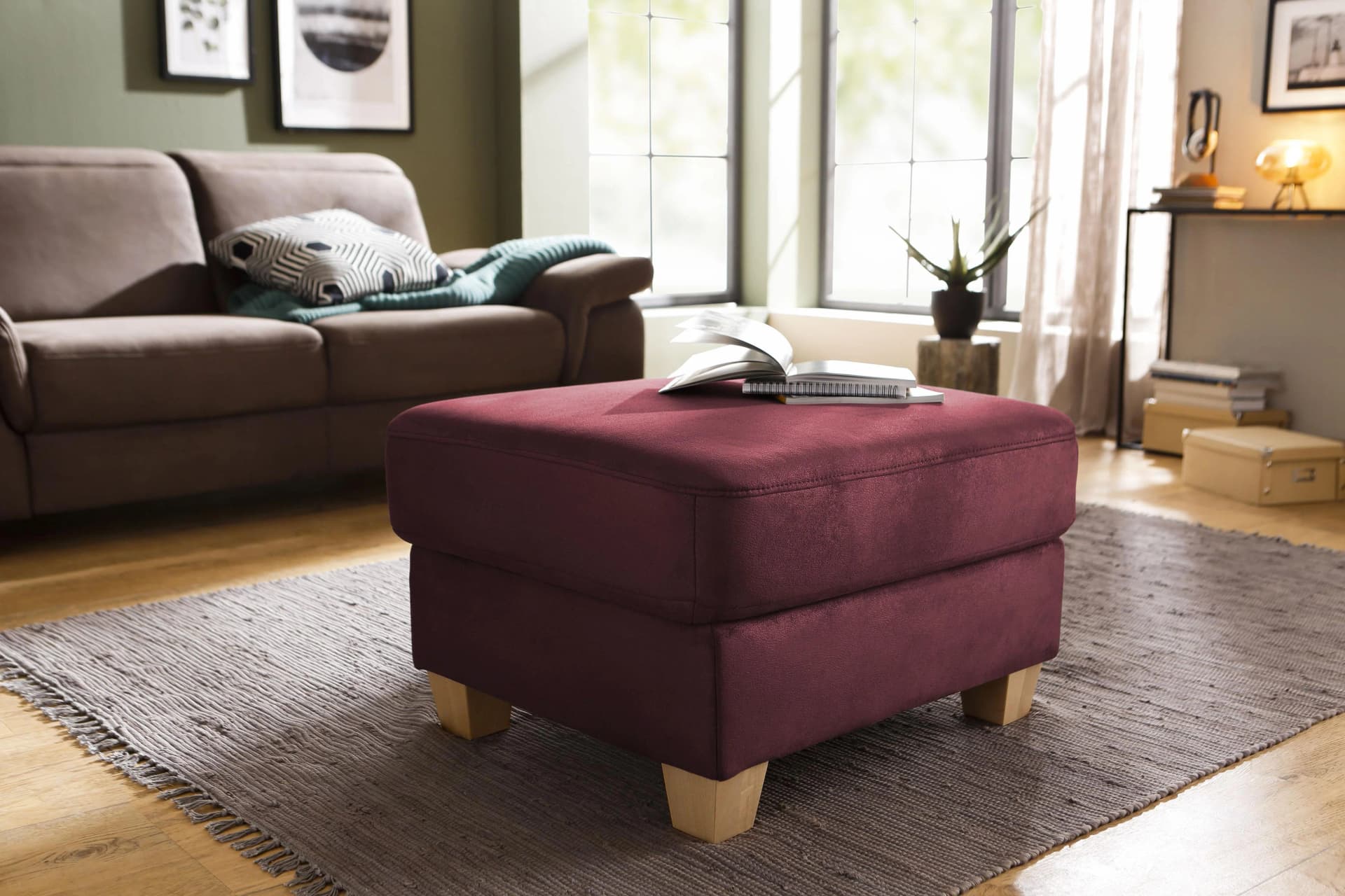 HOME AFFAIRE Polsterhocker Dalia mit Stauraum Bordeaux Microfaser