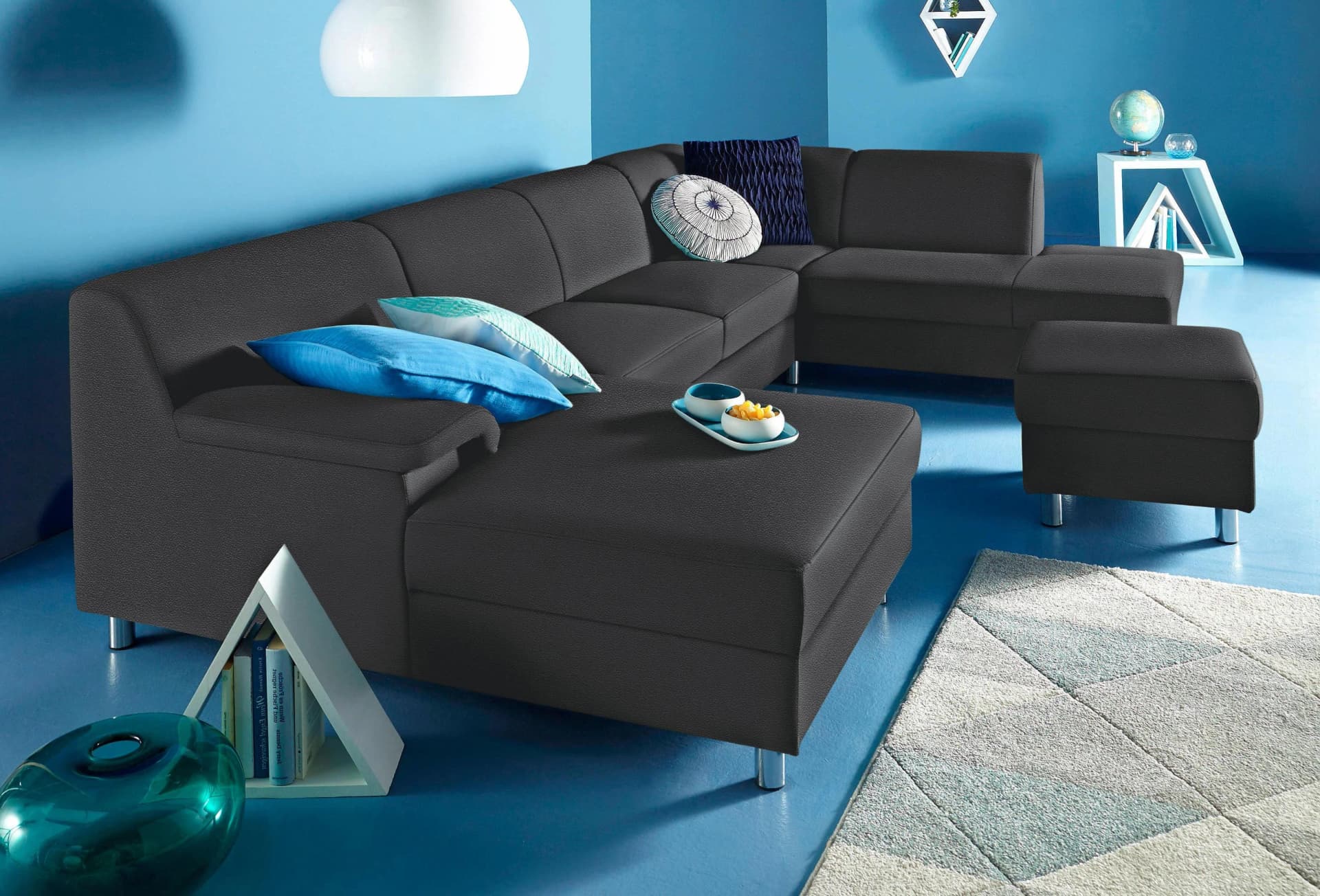 HOME AFFAIRE Wohnlandschaft Jamie U-Form Schwarz mit Bettfunktion